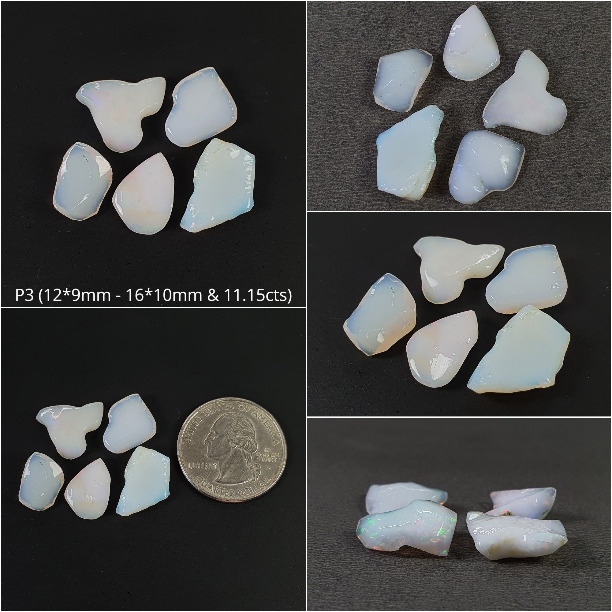 Natural Ethiopian Opal Gemstone Cabochon - Untreated, Unheated White Opal in Unique Uneven Shapes (4pc or 5pc Set) | Perfect for Jewelry Making, Wire Wrapping & Healing Crystal Collections