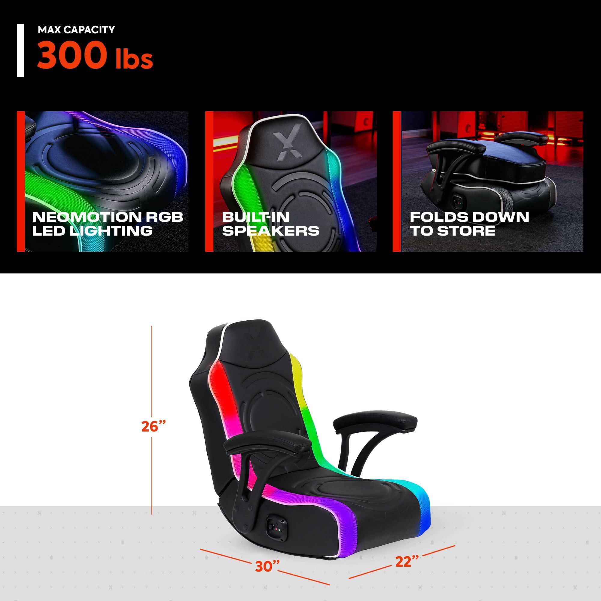 X Rocker Video Gaming Floor Rocker Chair with Built-in Audio Speakers - Foldable Design for Bedroom & Game Room - Perfect Gift for Gamers, Boys, Girls & Teens Ages 5-17 - Ideal for Gaming, Movie Nights & Relaxation