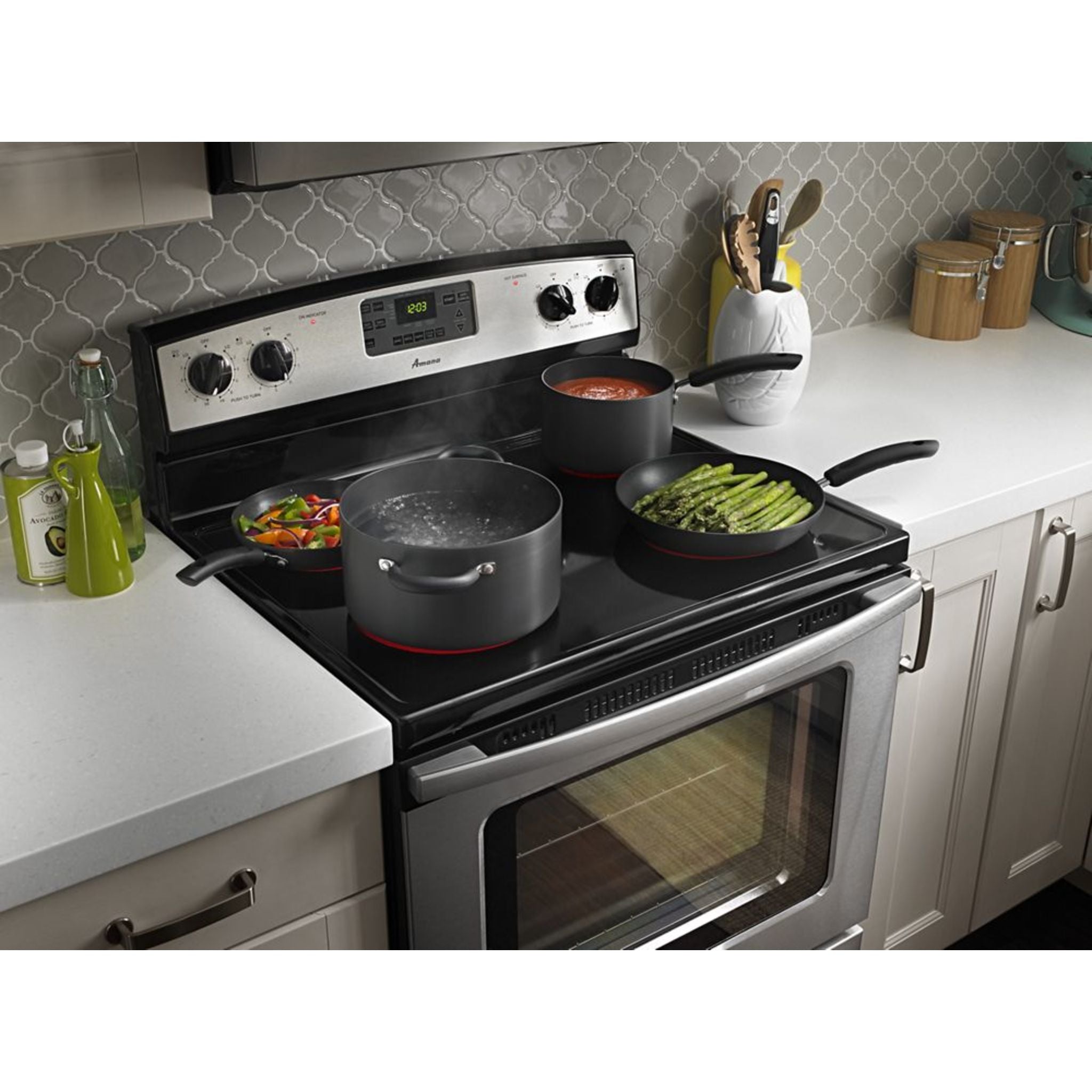Amana 30 Inch Electric Range YAER6303MFW - White Freestanding Stove with Self-Cleaning Oven & 4 Burners - Perfect for Home Kitchen, Apartment Cooking & Small Space Living