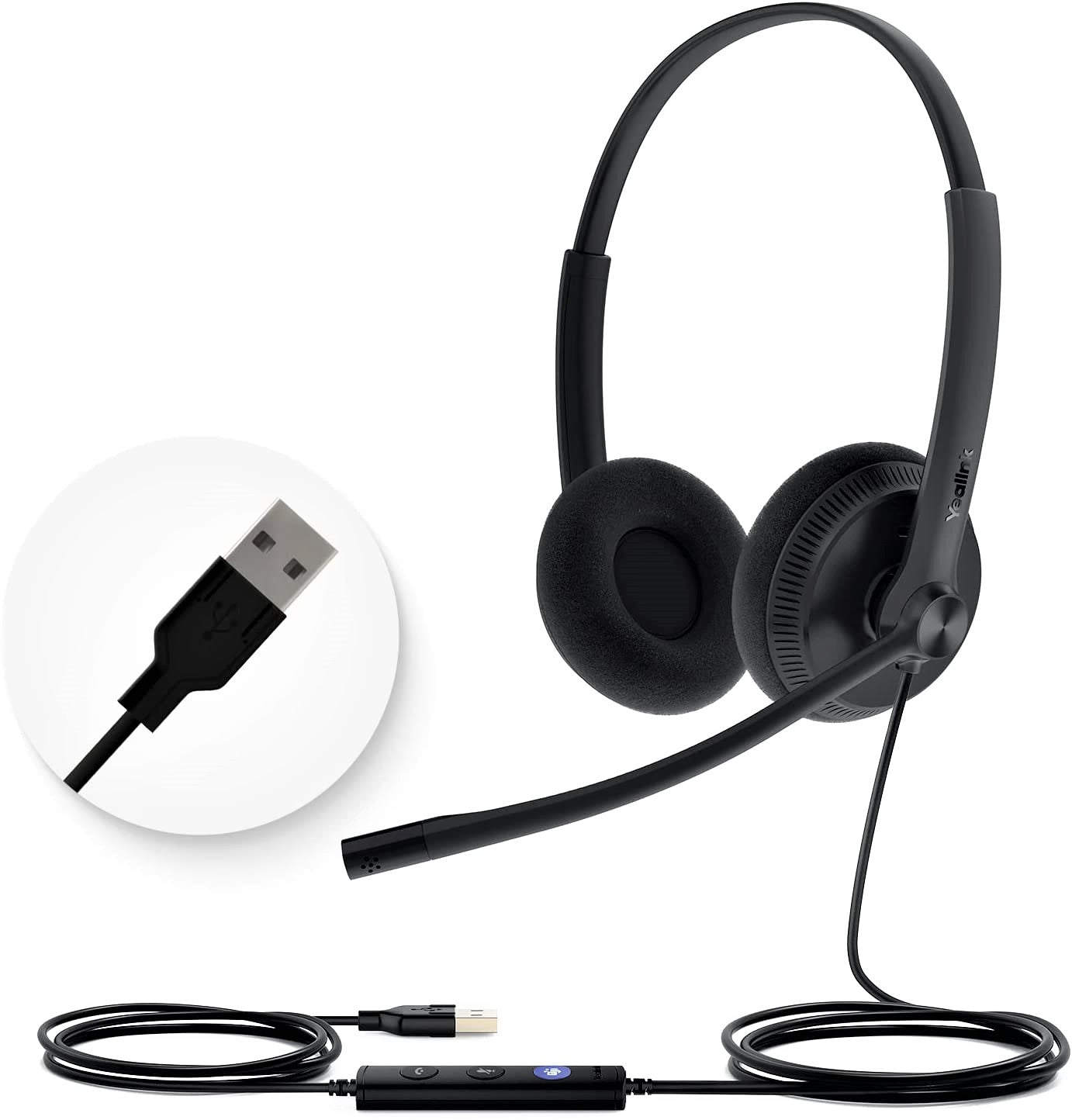 Yealink UH34 Lite Dual/Mono USB A Wired Headset with Noise Canceling Mic - Professional Office Headphones for Call Center, Remote Work & Video Conferencing