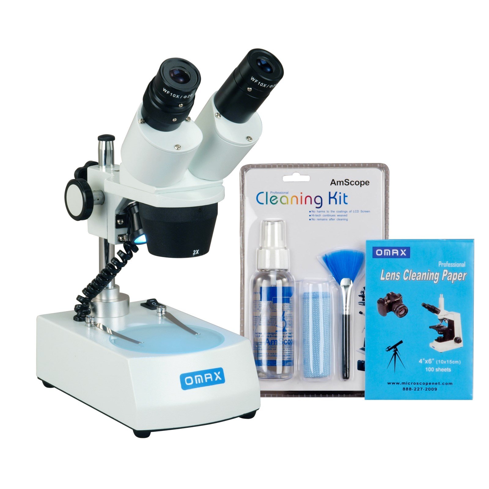 OMAX 20X-40X Cordless Stereo Binocular Student Microscope with Dual LED Illumination & Cleaning Kit - Perfect for Home Science Experiments, Classroom Learning & Biological Observation