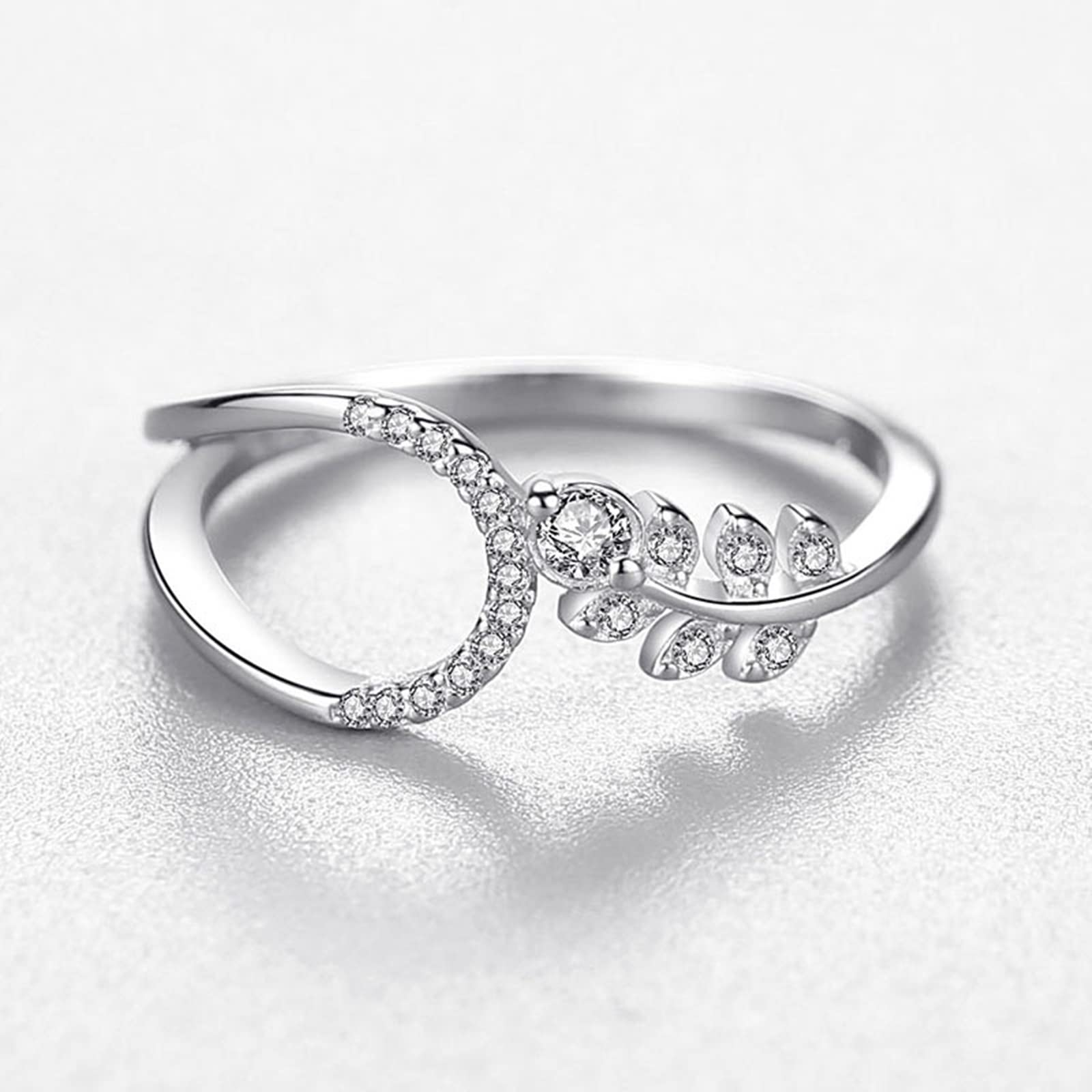 Elegant Sterling Silver Promise Rings for Women - Cubic Zirconia Geometric Diamond Design with Silver Leaf - Perfect for Valentine's Day Gifts, Anniversaries & Romantic Occasions
