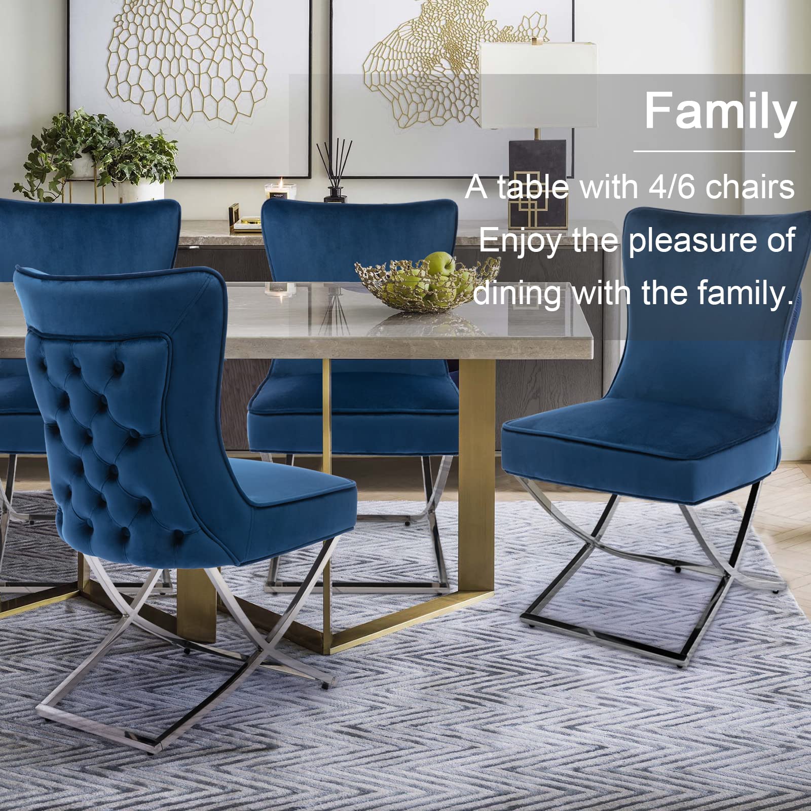 Luxury Velvet Dining Chairs Set of 2 - Modern Accent Chairs with Stainless Steel Legs for Dining Room & Living Room - Dark Blue Velvet Upholstered Seating - Perfect for Home Decor, Dinner Parties & Cozy Gatherings
