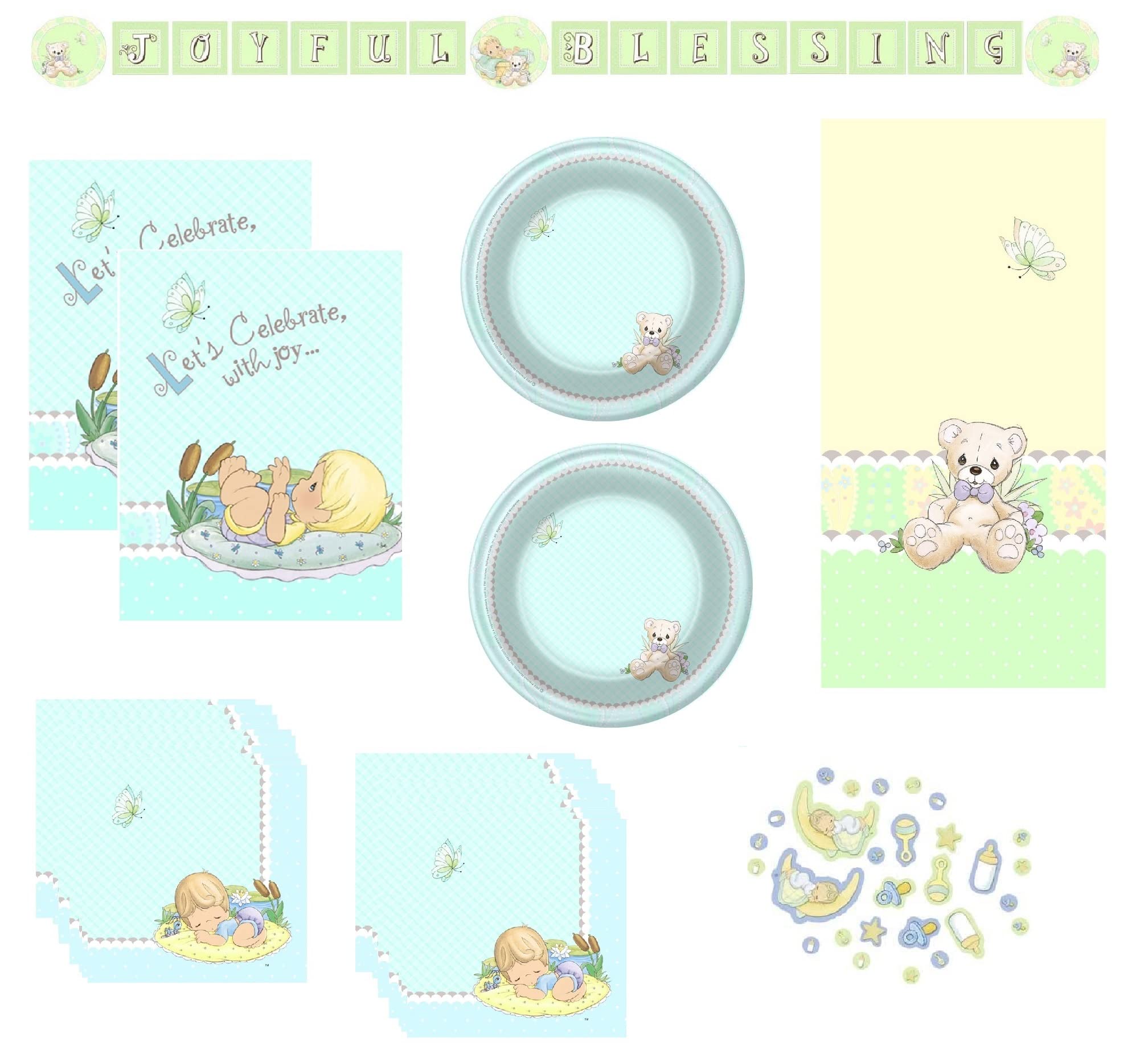 Precious Moments Baby Boy Shower Party Supplies Set - 16-Piece Bundle with Invitations, Plates, Napkins, Banner & Table Cover | Perfect for Newborn Celebrations, Gender Reveals & First Birthday Parties