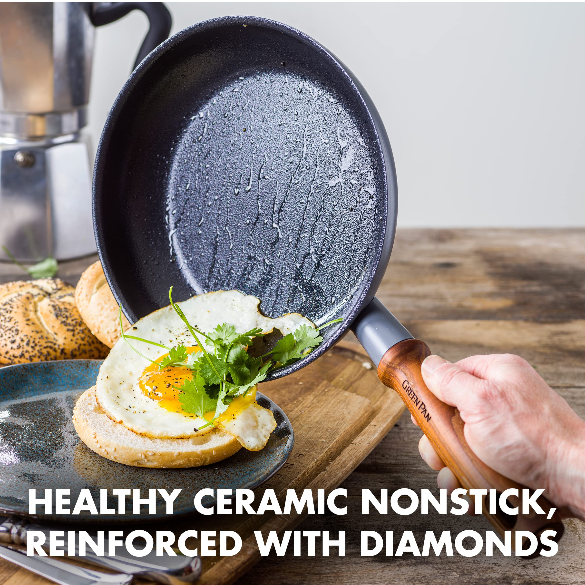 GreenPan Mayflower Pro Hard Anodized Healthy Ceramic Nonstick 9-Piece Cookware Set - PFAS-Free, Induction Compatible, Vintage Wood Handle, Charcoal Gray - Perfect for Everyday Cooking, Family Meals & Healthy Meal Prep