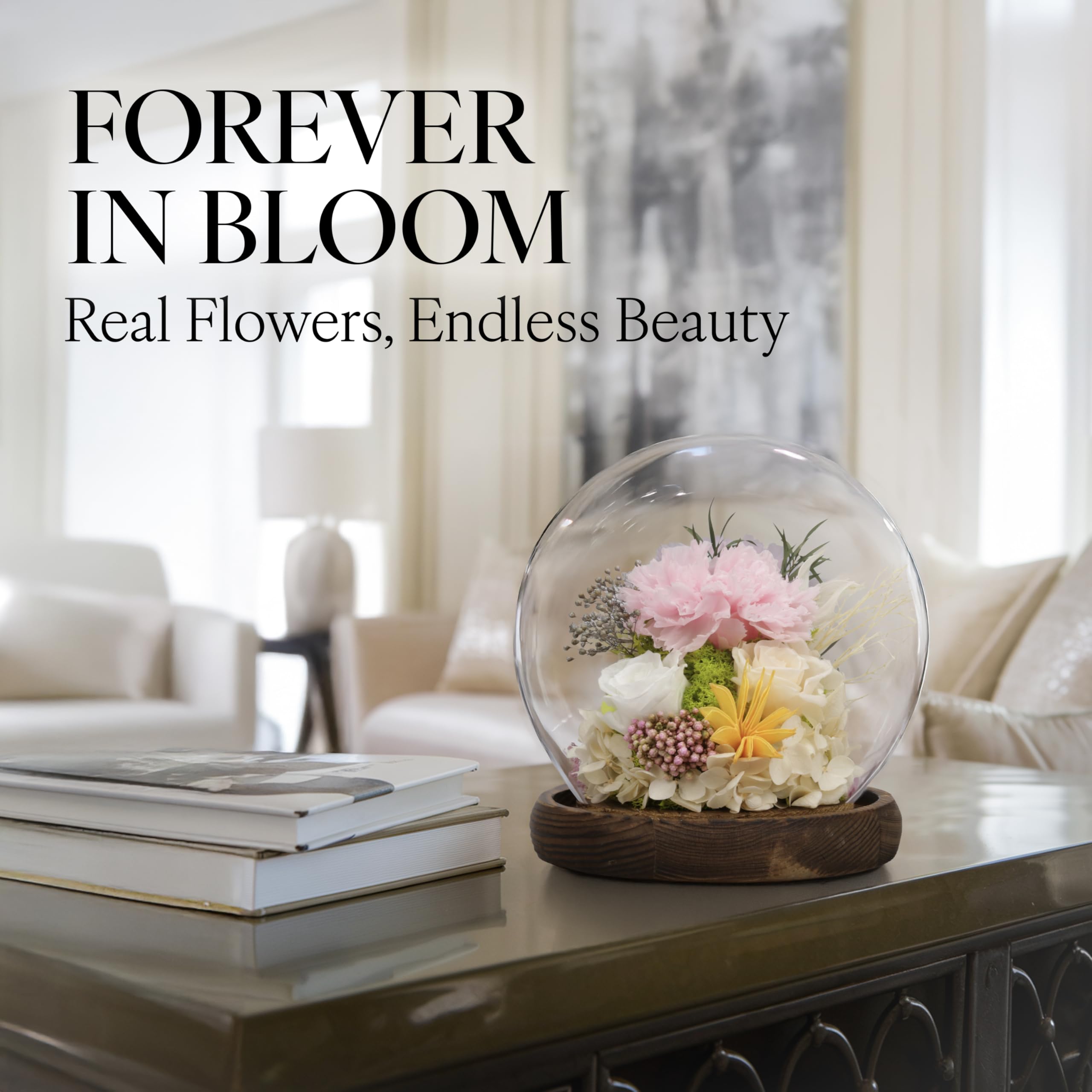 Long Lasting Preserved Rose in Glass Dome with LED Light - Elegant Flower Gift for Women, Anniversary, Valentine's Day - Home Decor & Wedding Centerpiece - Includes Premium Gift Box (White/Pink)