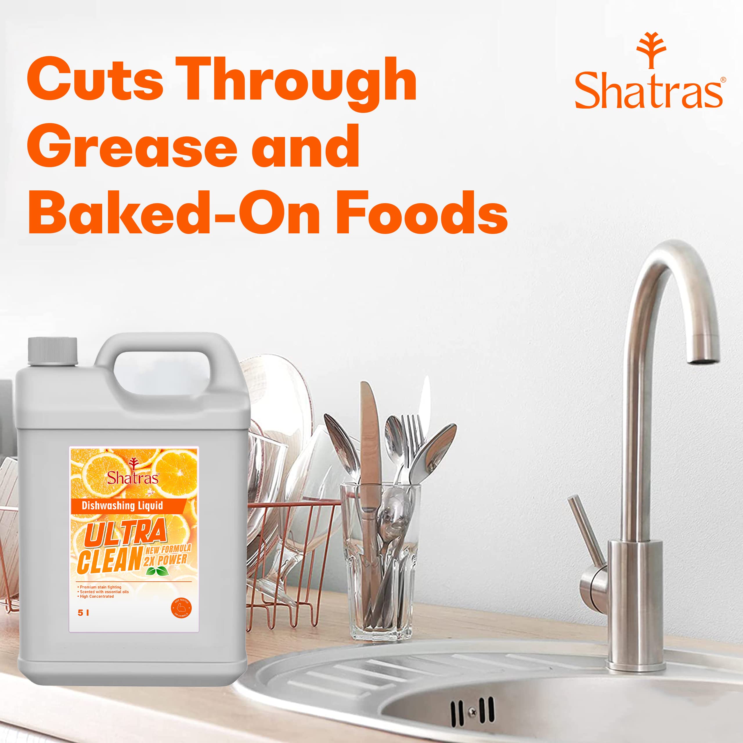 **Shatras Orange Dishwashing Liquid Gel - 5L Long-Lasting Hygienic & Refreshing, No Residue, Powerful Grease Cleaner for All Utensils - Ideal for Kitchen, Restaurant & Home Use**