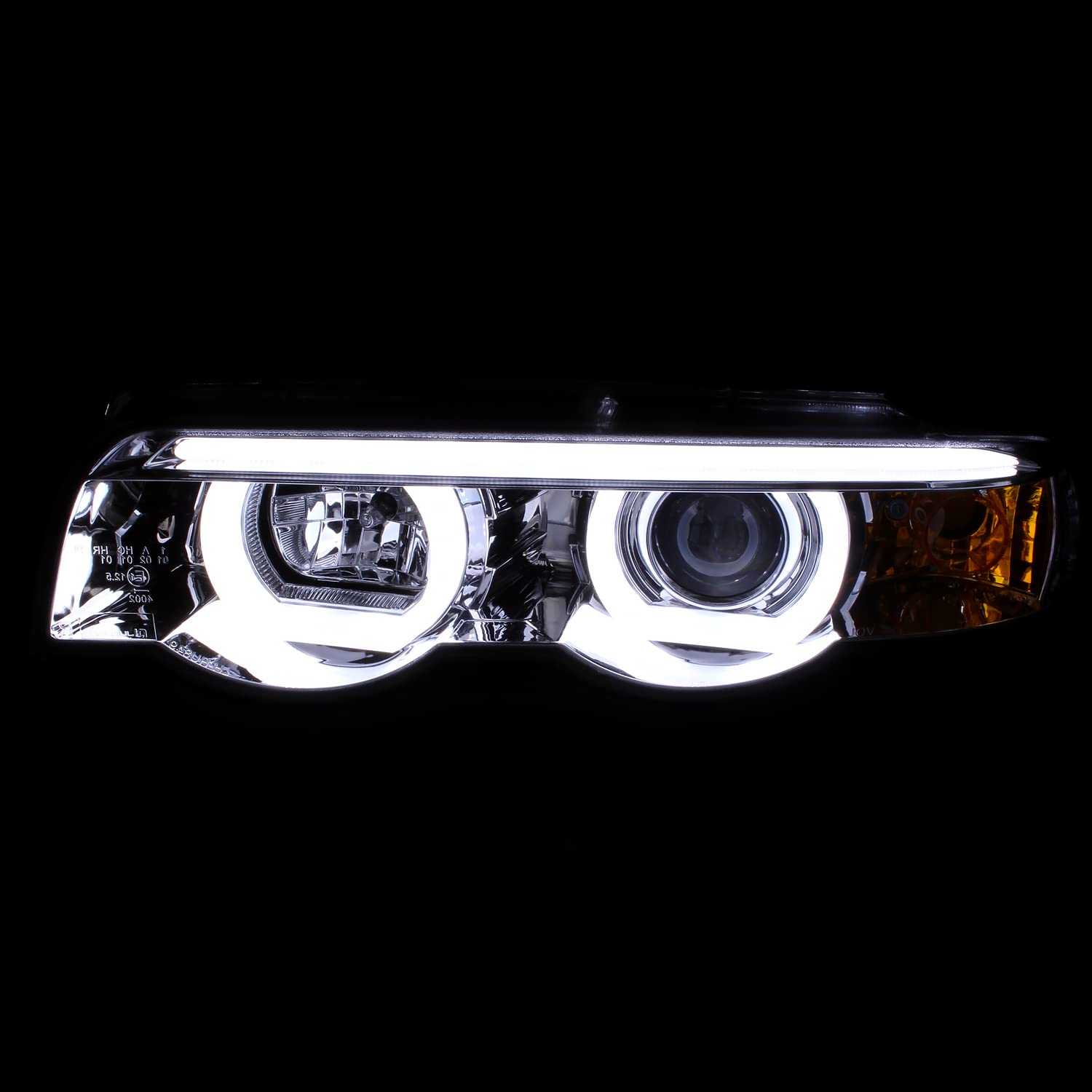 Spec-D Tuning Chrome LED Dual Halo Projector Headlights for 1995-2001 BMW E38 7-Series - Left & Right Pair Headlight Assembly - Upgrade Your Night Driving & Car Aesthetics