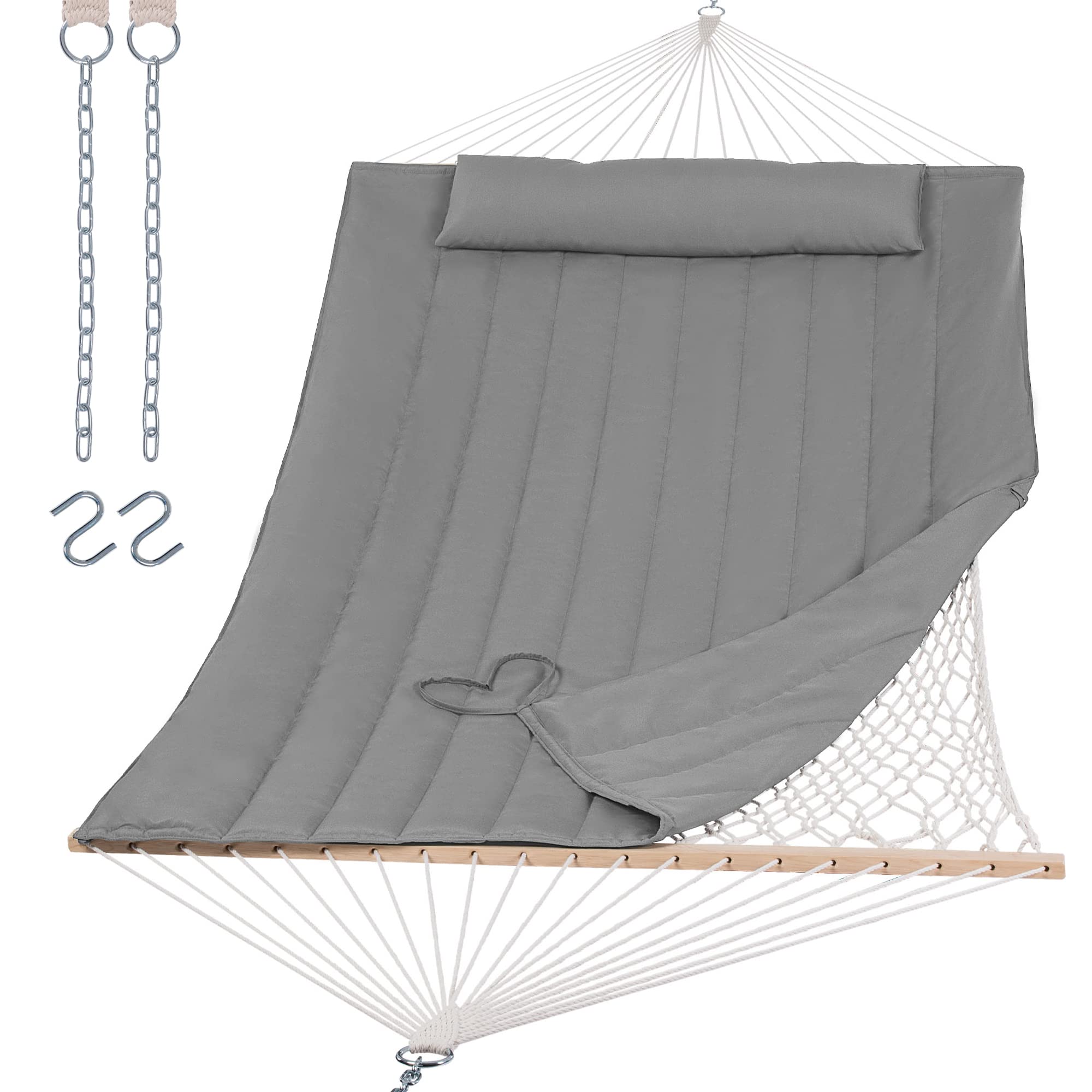 **SUNCREAT 15 FT Outdoor Hammock for Two - Light Gray Patio, Garden & Porch Swing Bed - Perfect for Relaxing, Camping & Backyard Lounging**