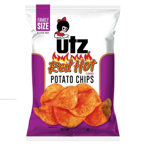 Utz Quality Foods Red Hot Flavored Potato Chips - Spicy Snack, Family Size Bags (4 Pack) - Perfect for Parties, Game Nights & Office Snacks