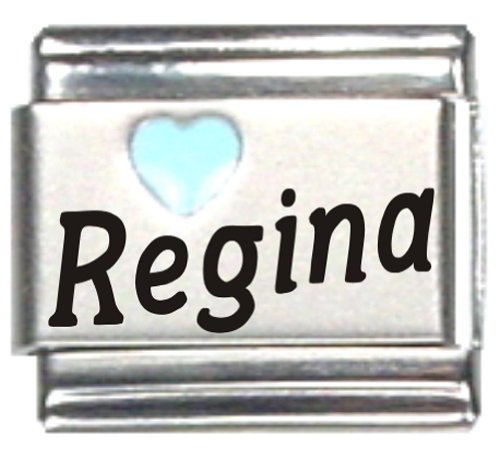 Regina Light Blue Heart Laser Name Italian Charm Link Bracelet - Personalized Name Jewelry for Women, Girls - Perfect for Gifts, Birthdays, Anniversaries & Special Occasions