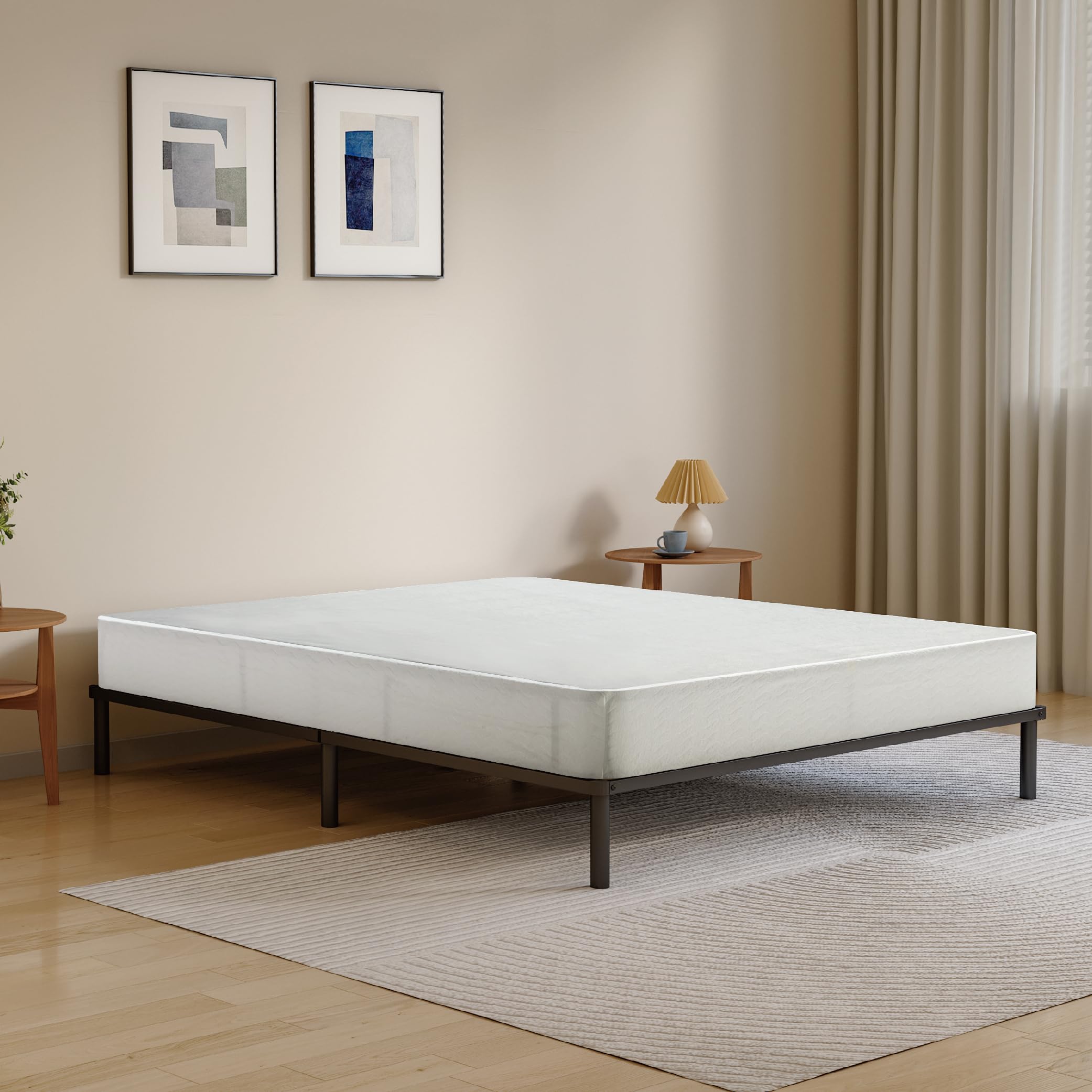 5 Inch Queen Size Box Spring with Fabric Cover - Sturdy Mattress Foundation with Strong Steel Frame - Easy Assembly for Bedroom, Guest Room & Dorm Use