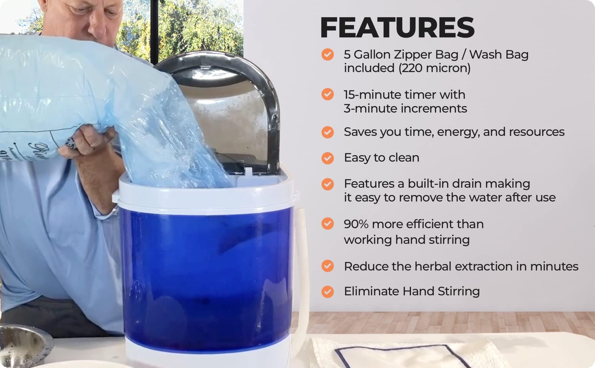 BUBBLEBAGDUDE 5 Gallon 5 Bag Kit Herbal Extraction System - 110V Bubble Bag Machine with Durable Filter Bags for Straining & Filtering - Perfect for Coffee, Beer Brewing, Essential Oils & Cannabis Processing