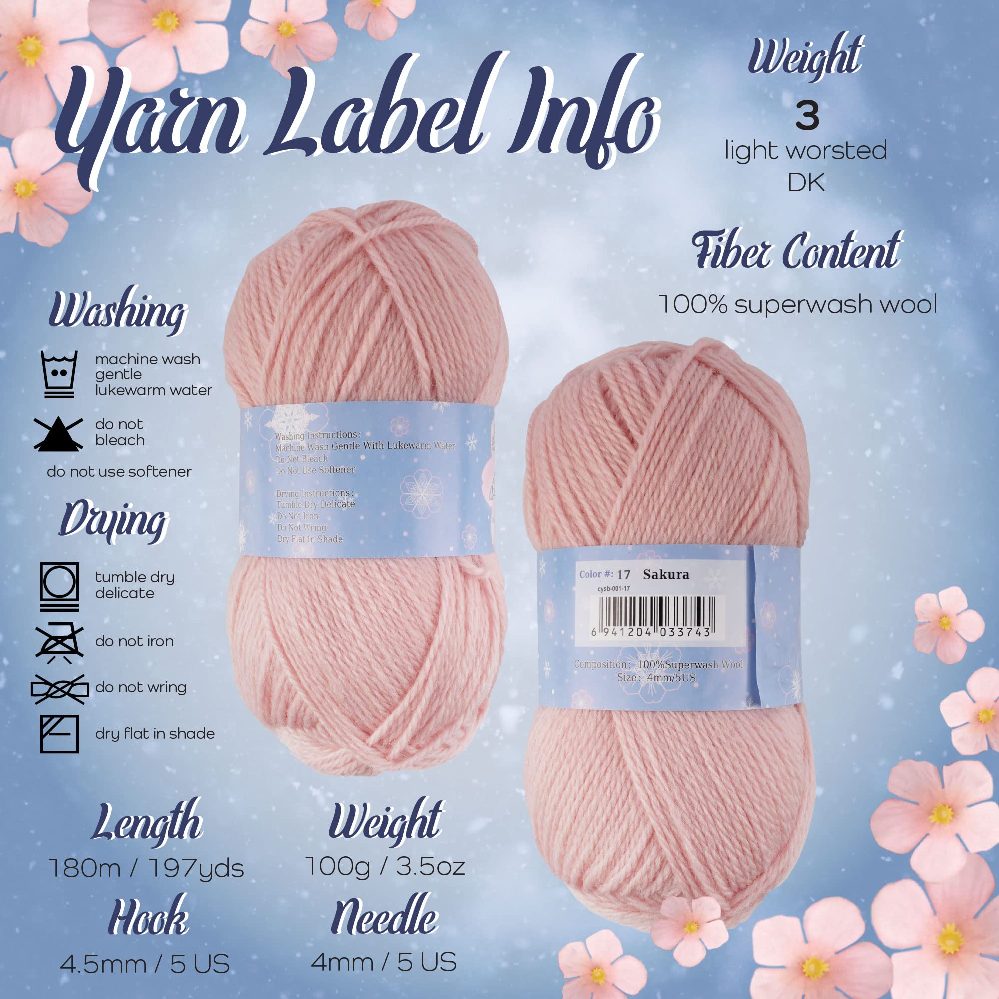 JubileeYarn Snow Blossom DK Weight Wool Yarn - 2 Skeins (Salmon Color) - Perfect for Knitting Sweaters, Scarves & Winter Accessories