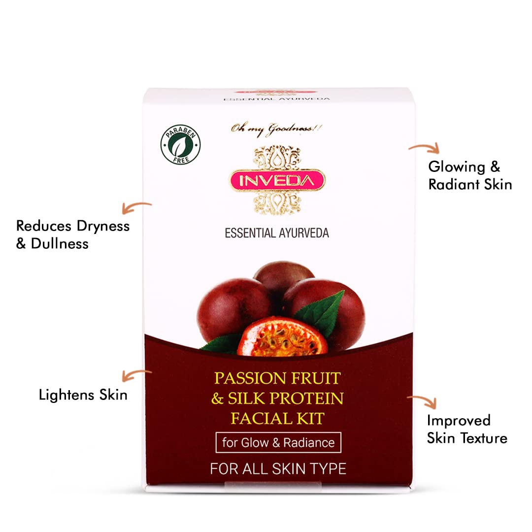 **Inveda Passion Fruit & Silk Protein Facial Kit – Hydrating & Brightening Skincare Set with Kukui Nut & Sunflower Seed Oil – Reduces Dryness & Dullness for Glowing Skin – 37ml – Perfect for Daily Skincare & Nighttime Routine**