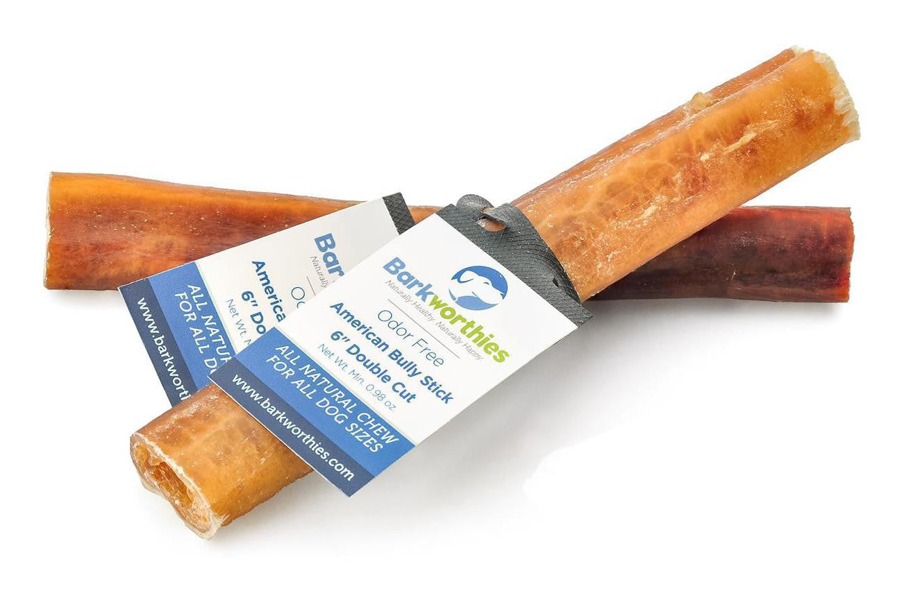 Natural Odor-Free American Bully Sticks for Dogs - 6 Double Cut Chews - Long-Lasting Dental Treats for Puppies & Adult Dogs - Perfect for Training, Teething & Anxiety Relief