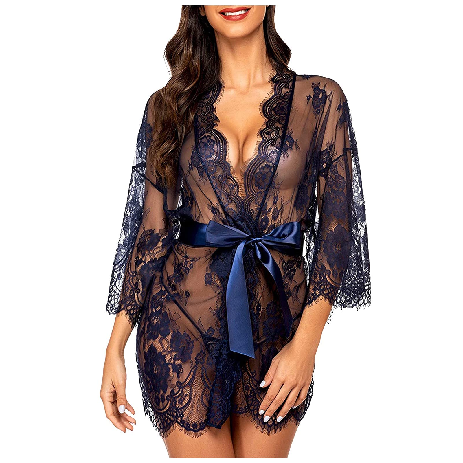 Sexy Lingerie Set for Women - Lace Babydoll Sleepwear with G-String & Robe - Comfortable Nightwear for Valentine's Day, Honeymoon & Romantic Nights