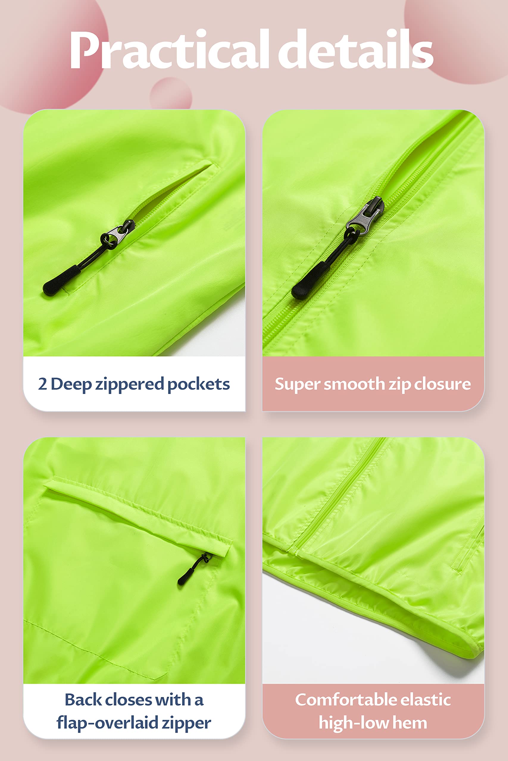 CREATMO Women's Lightweight Packable Waterproof Running Jacket - Reflective Windbreaker Raincoat with Detachable Hood for Cycling, Hiking & Outdoor Activities