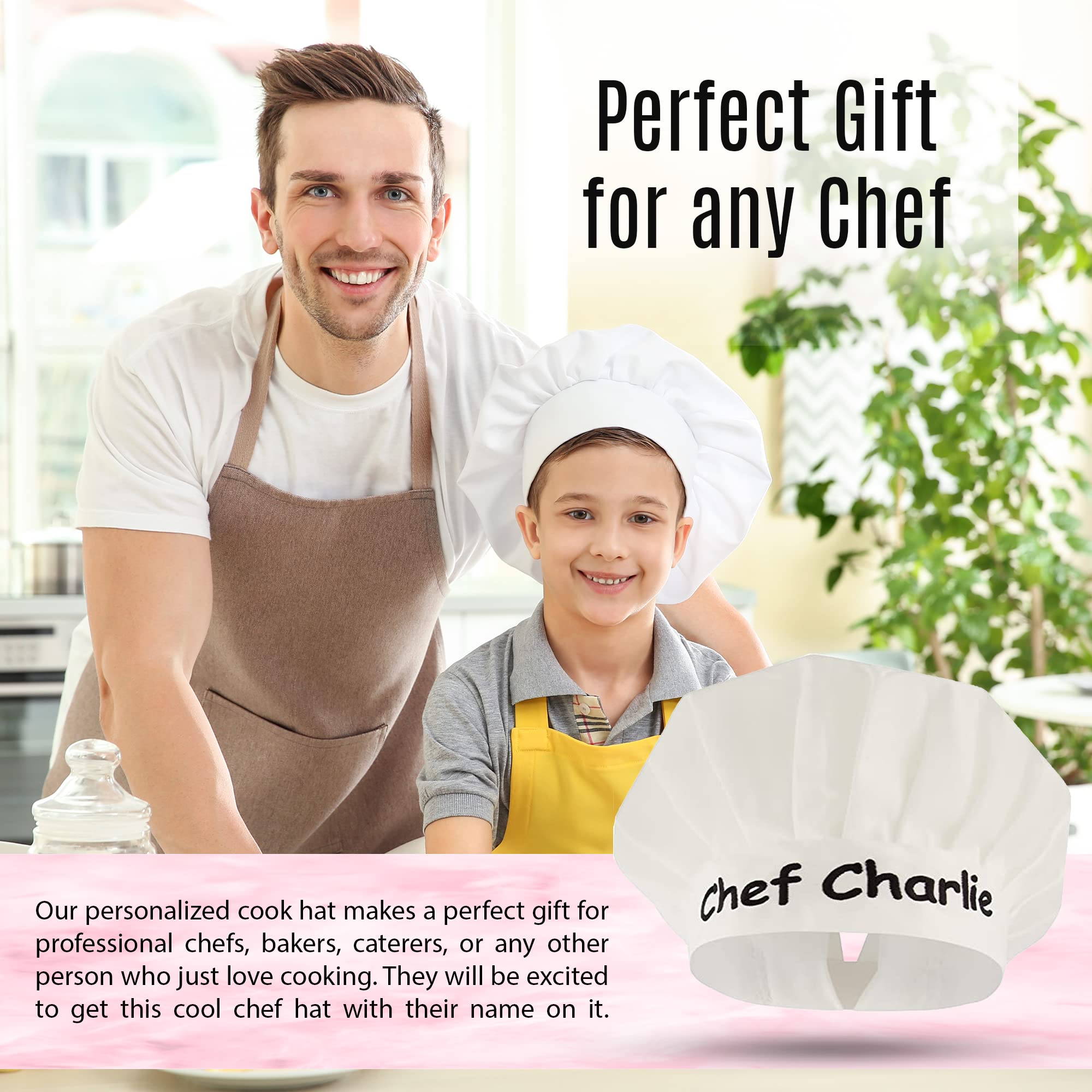 Custom Embroidered Chef Hat for Men & Women - Personalized Cooking Cap with Name - Adjustable Adult Chef Hat for Professional Kitchens, BBQ Parties & Culinary Gifts