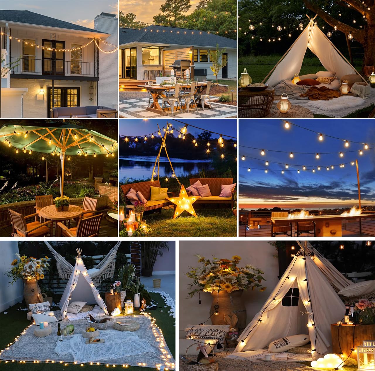 Yuusei 50 FT Outdoor String Lights with 25+1 Shatterproof Edison Bulbs - Waterproof Hanging Lights for Patio, Backyard, Porch, Cafe & Bistro - 2700K Warm White - Perfect for Romantic Dinners, Garden Parties & Outdoor Decor