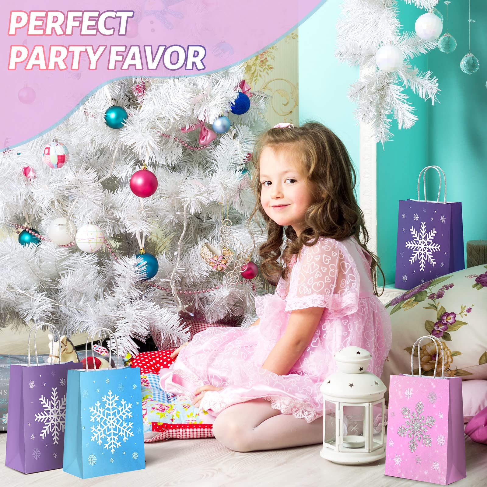 21-Piece Snowflake Party Favor Bags - Kraft Paper Frozen-Themed Treat Bags with Handles for Christmas, Winter Wonderland & Birthday Parties - Perfect for Candy, Gifts & Goodie Bags (Holiday Party Supplies)