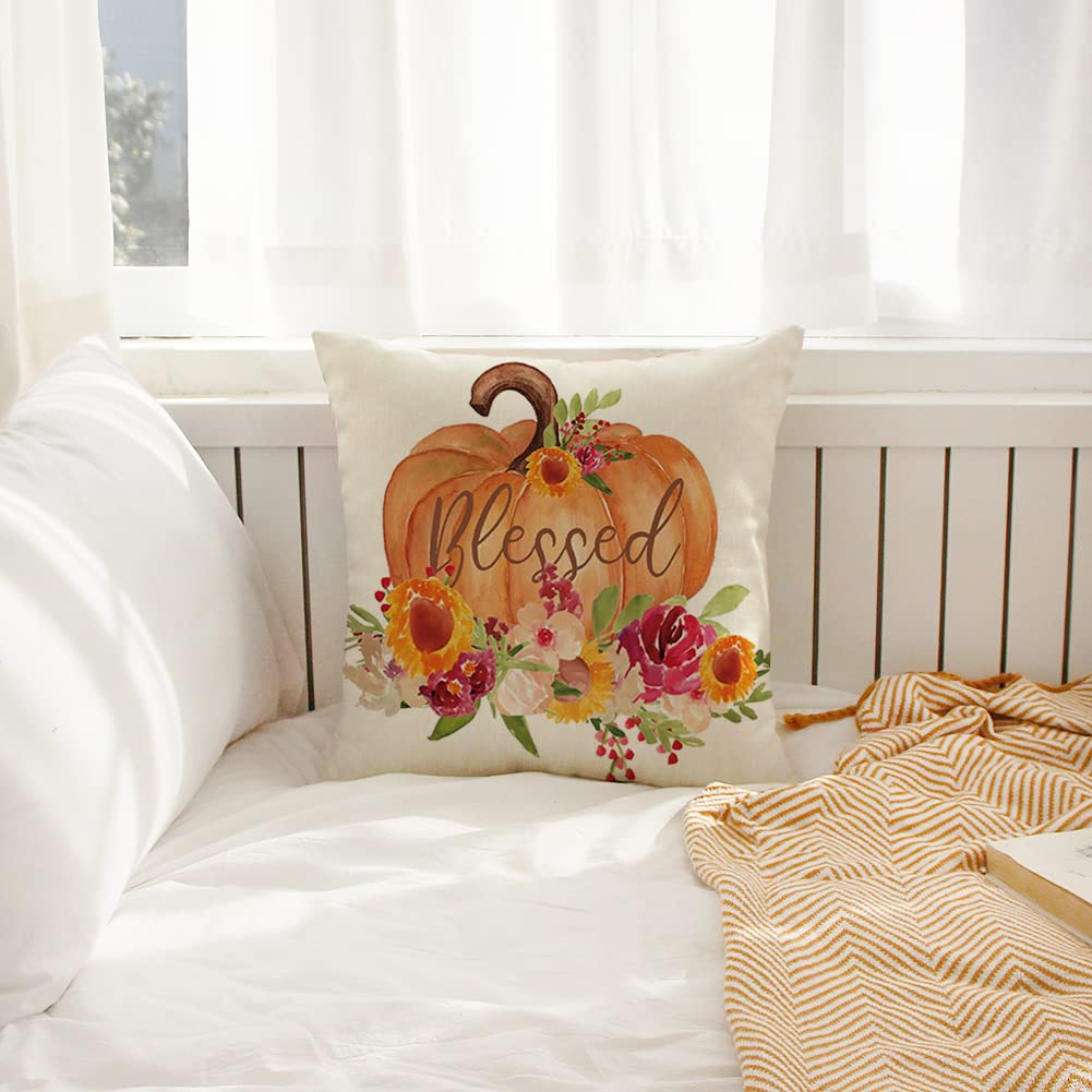 18x18 Inch Pumpkin Throw Pillow Cover - Autumn Thanksgiving Farmhouse Decor, Harvest Cushion Case for Sofa, Couch & Seasonal Home Decoration | Perfect for Fall Living Room, Porch & Cozy Farmhouse Style