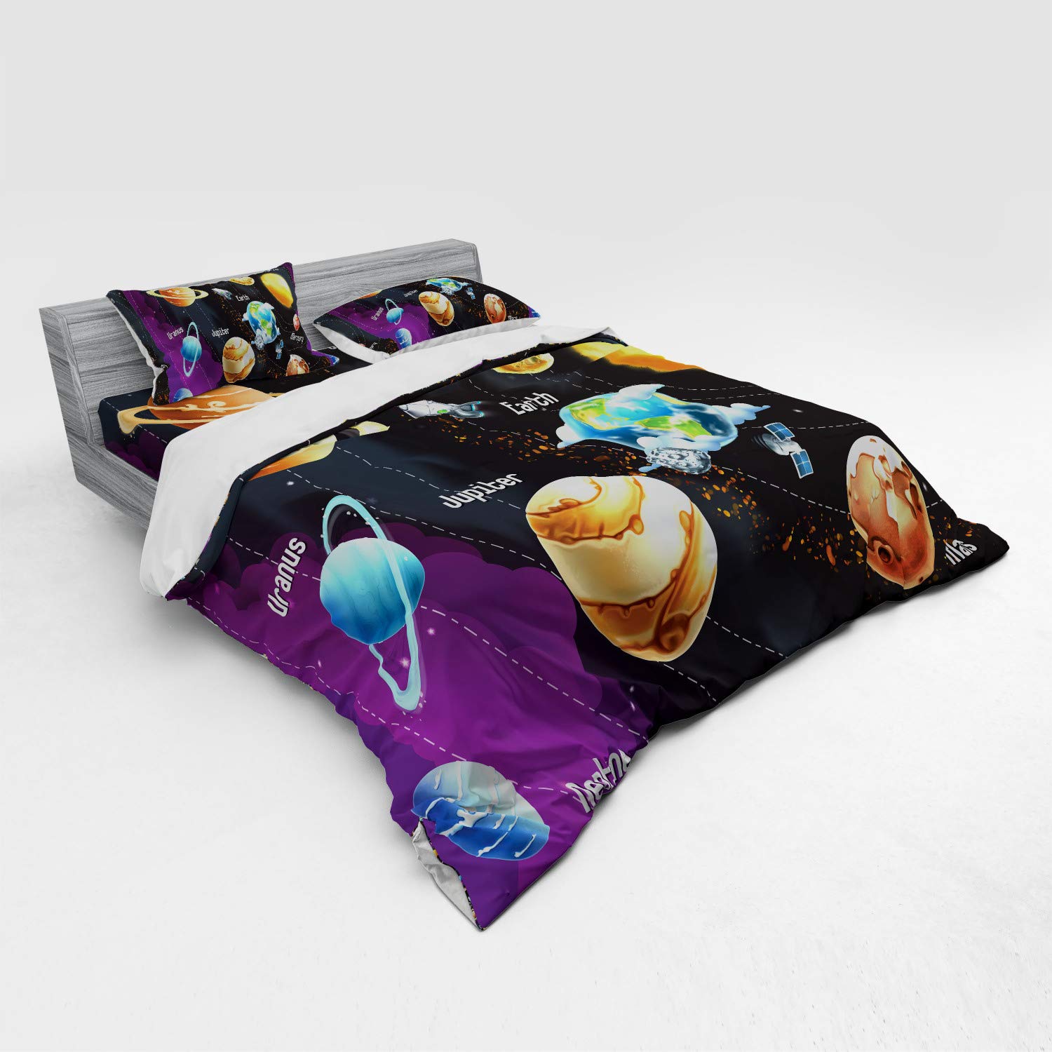 Ambesonne Outer Space Duvet Cover Set - Solar System Planets Milky Way Galaxy Bedding with Neptune Venus Mercury Design, 4 Piece King Size Bedding Set with Pillow Shams & Fitted Sheet, Multicolor - Perfect for Astronomy Lovers & Kids' Space Themed Bedrooms