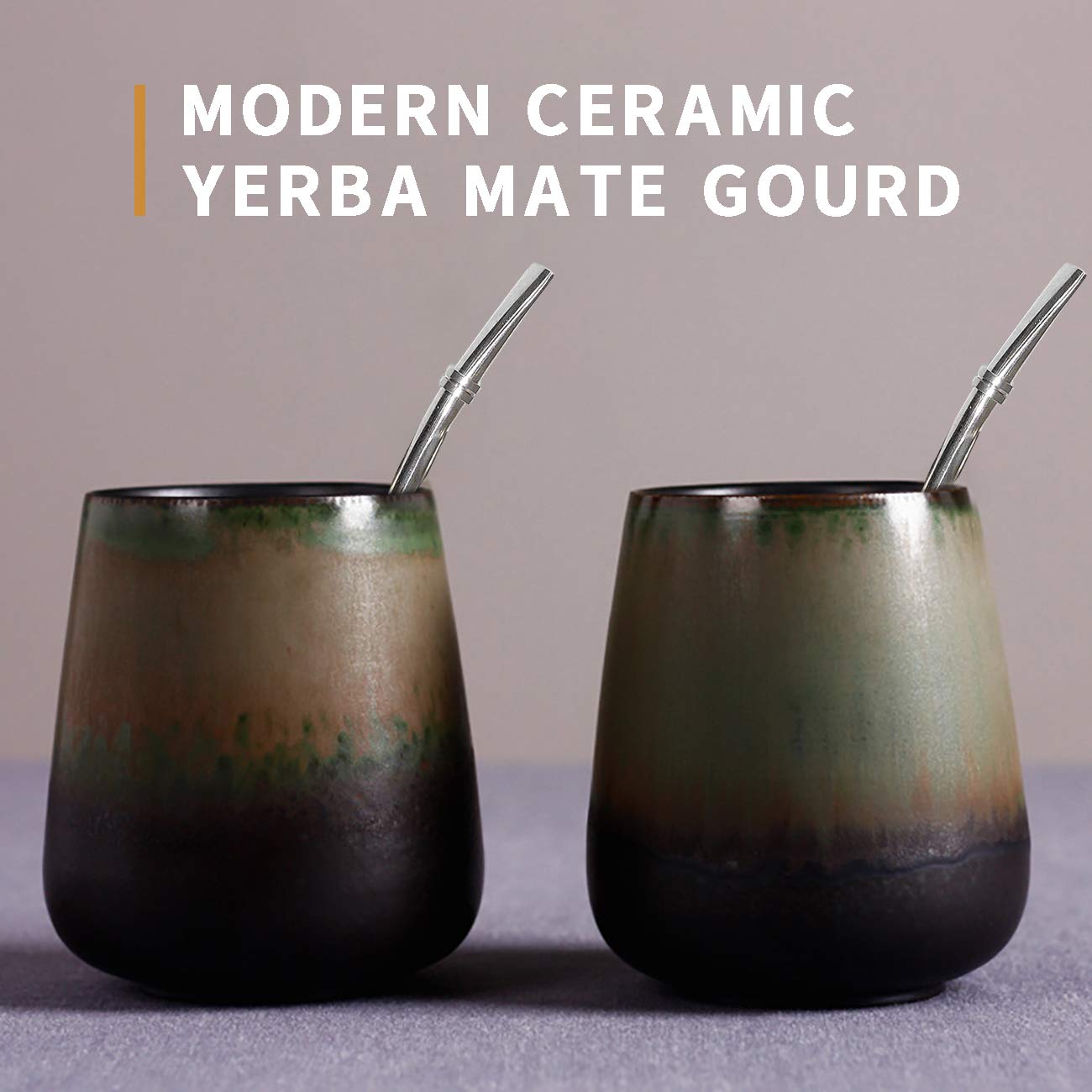 Premium Ceramic Yerba Mate Gourd Set with Bombilla & Filter Straw - Eco-Friendly, Slip-Proof Grip, Easy to Clean - Perfect for Traditional South American Tea at Home, Office or Travel - Blue Green Design