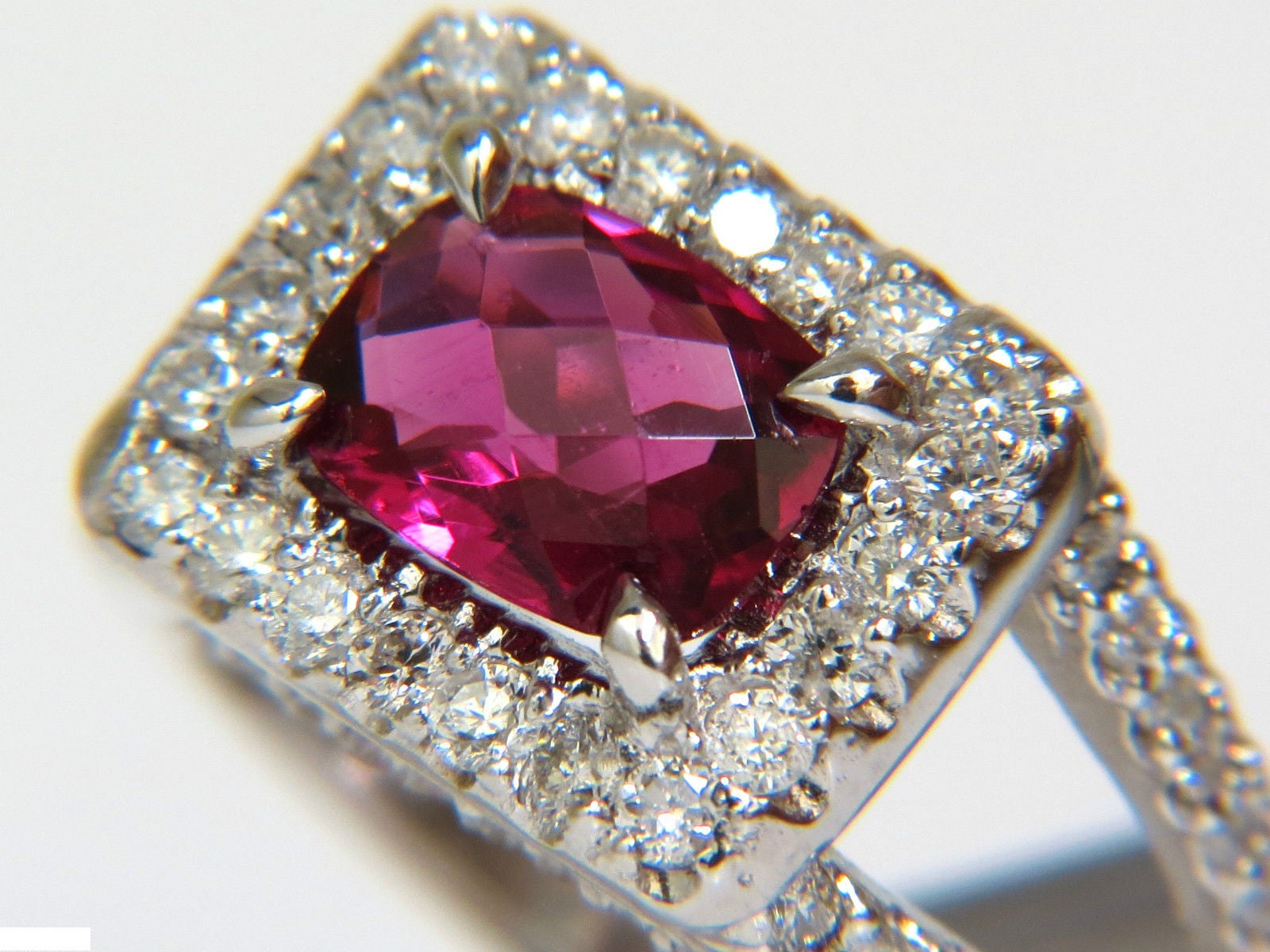 2.73CT Natural Bright Pink Tourmaline Diamond Ring in 14KT Gold - Elegant Split Shank Design for Weddings, Anniversaries & Special Occasions