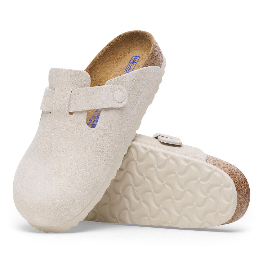 Birkenstock Boston Suede Leather Soft Footbed Clog - Comfortable Unisex Slip-On Shoes in Antique White | Perfect for Home, Office & Casual Wear