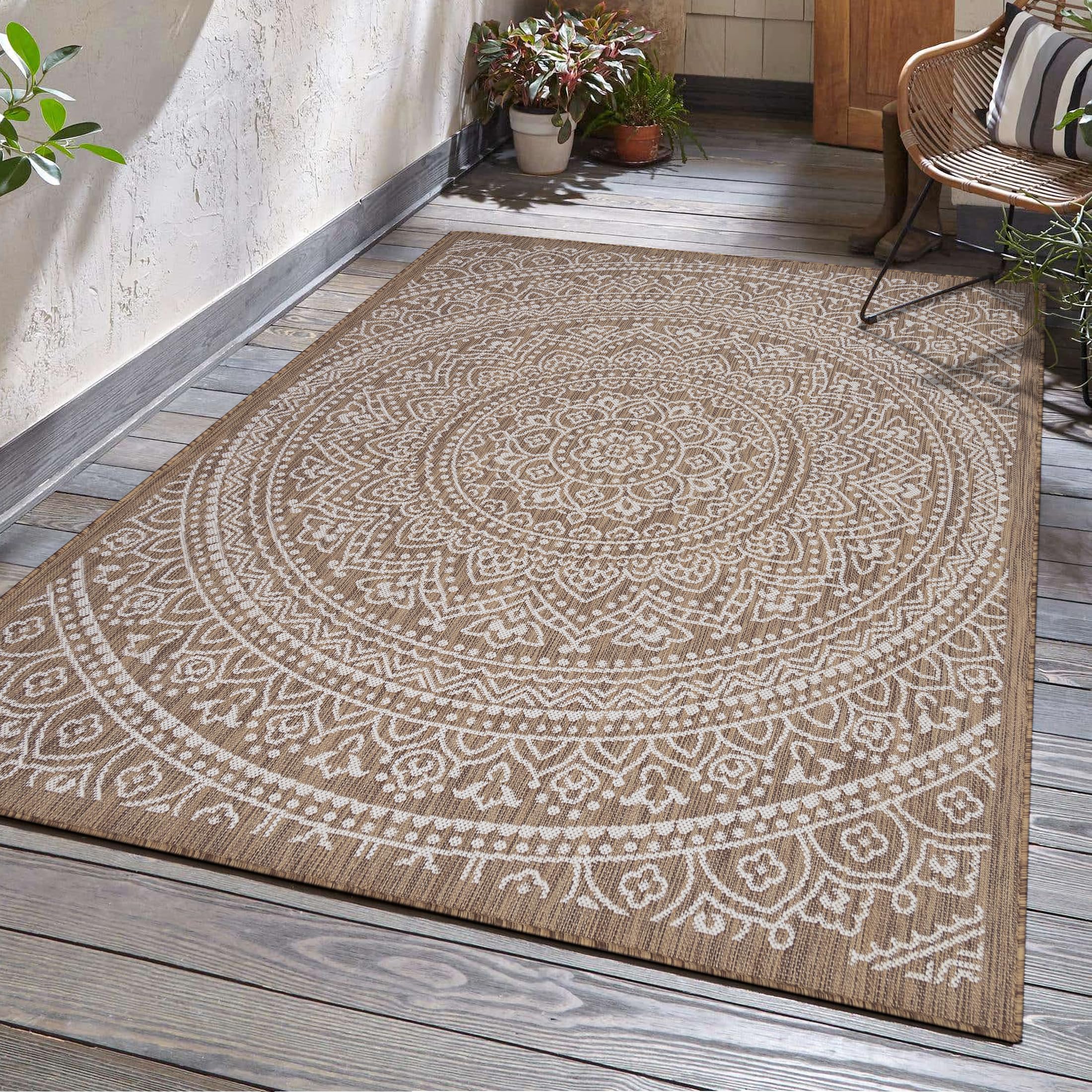 **Adiva Rugs Outdoor & Indoor Area Rug – Weatherproof, Stain-Resistant, Easy to Clean – Perfect for Dining Room, Backyard, Deck, Patio – Wooden Design (9' x 12') – Ideal for Outdoor Entertaining & Cozy Indoor Spaces**