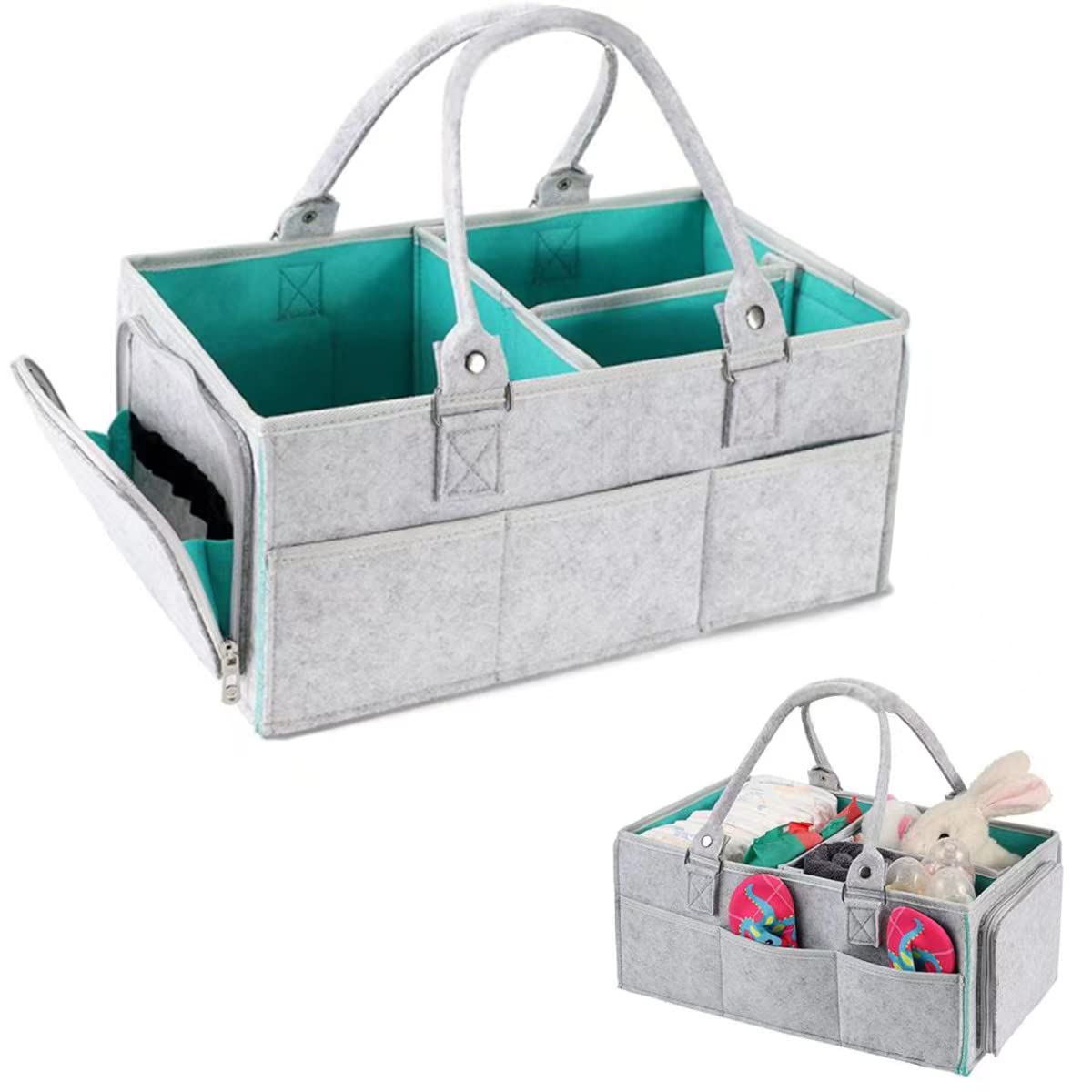 Soft Felt Baby Diaper Caddy Organizer with Multiple Pockets - Portable Nursery Storage Basket for Diapers, Wipes & Baby Essentials - Perfect for Nursery, Changing Table & On-the-Go Parenting