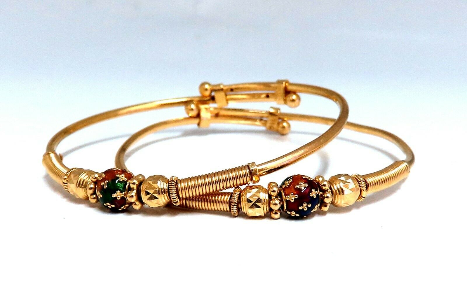 18K Gold Twin Girl's Adjustable Interlocking Bangle Bracelets - Vintage Style for Sisters, Best Friends & Special Occasions