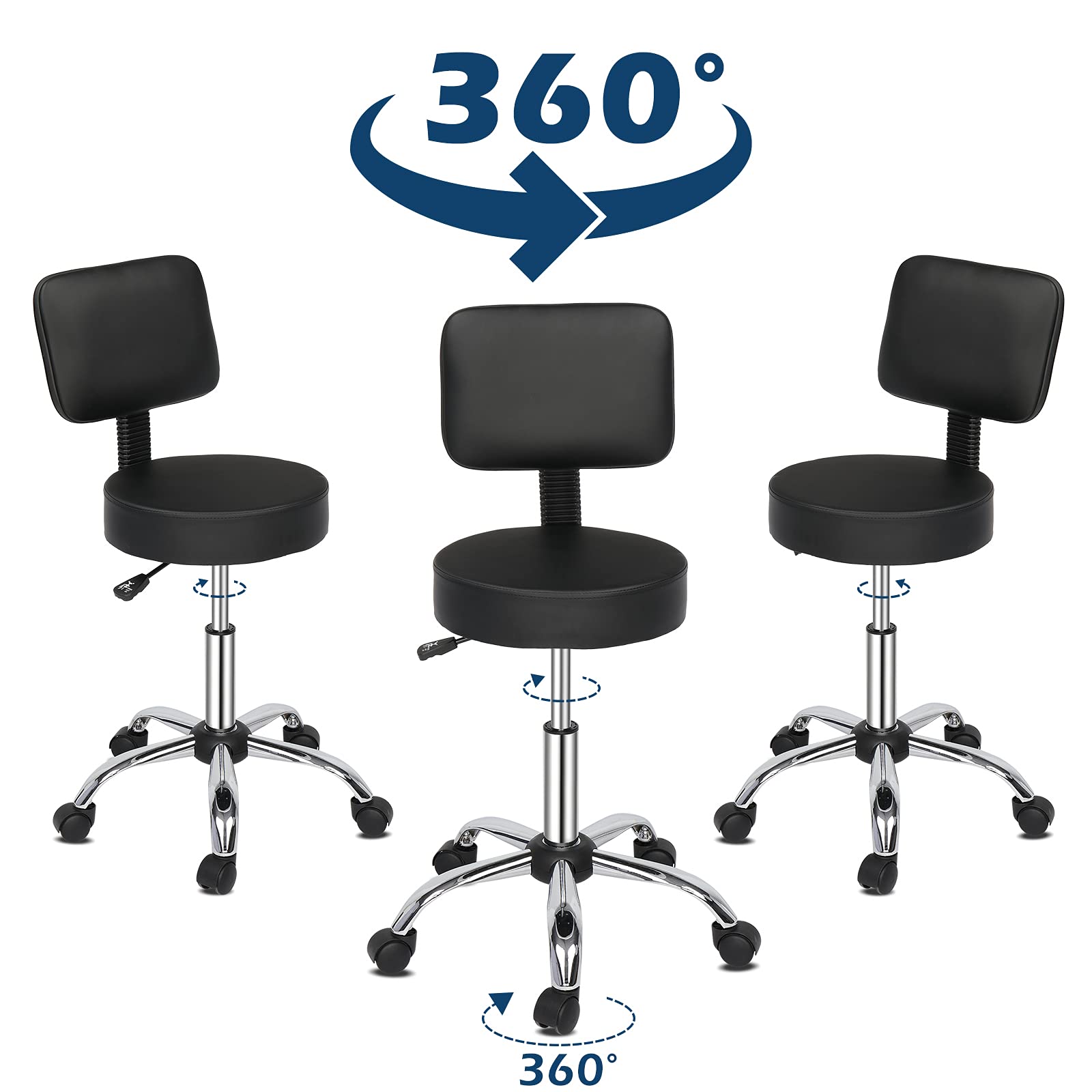 Vasitelan Hydraulic Swivel Salon Stool with Back - Adjustable Rolling Office Chair for Beauty, Barber, Tattoo & Massage - Black | Perfect for Salon, Spa, Clinic & Home Use