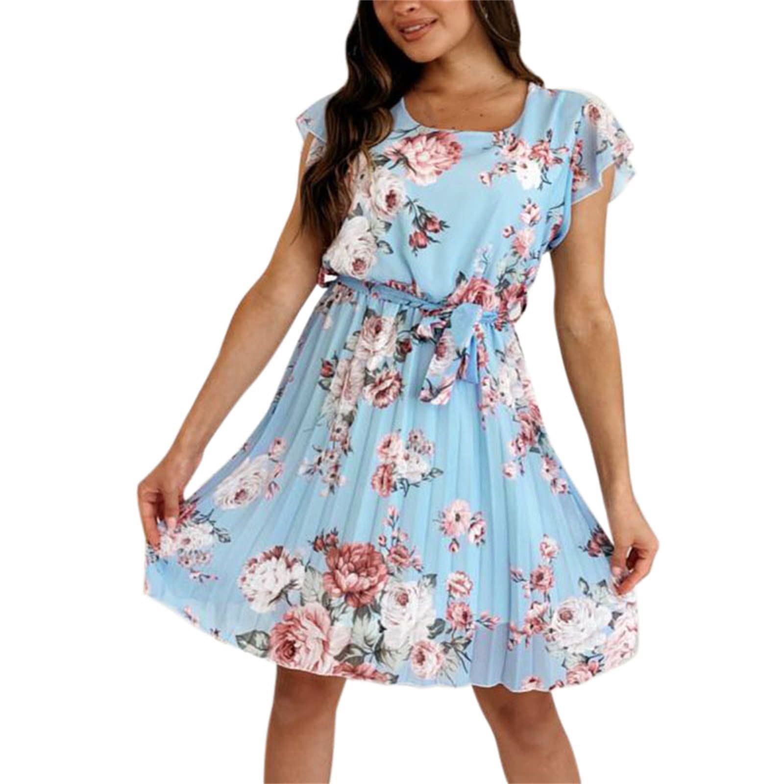 Women's Short Sleeve O-Neck Boho Floral Mini Dress - Summer Casual A-Line Sweater Dress for Women | Perfect for Beach Vacations, Date Nights & Summer Parties