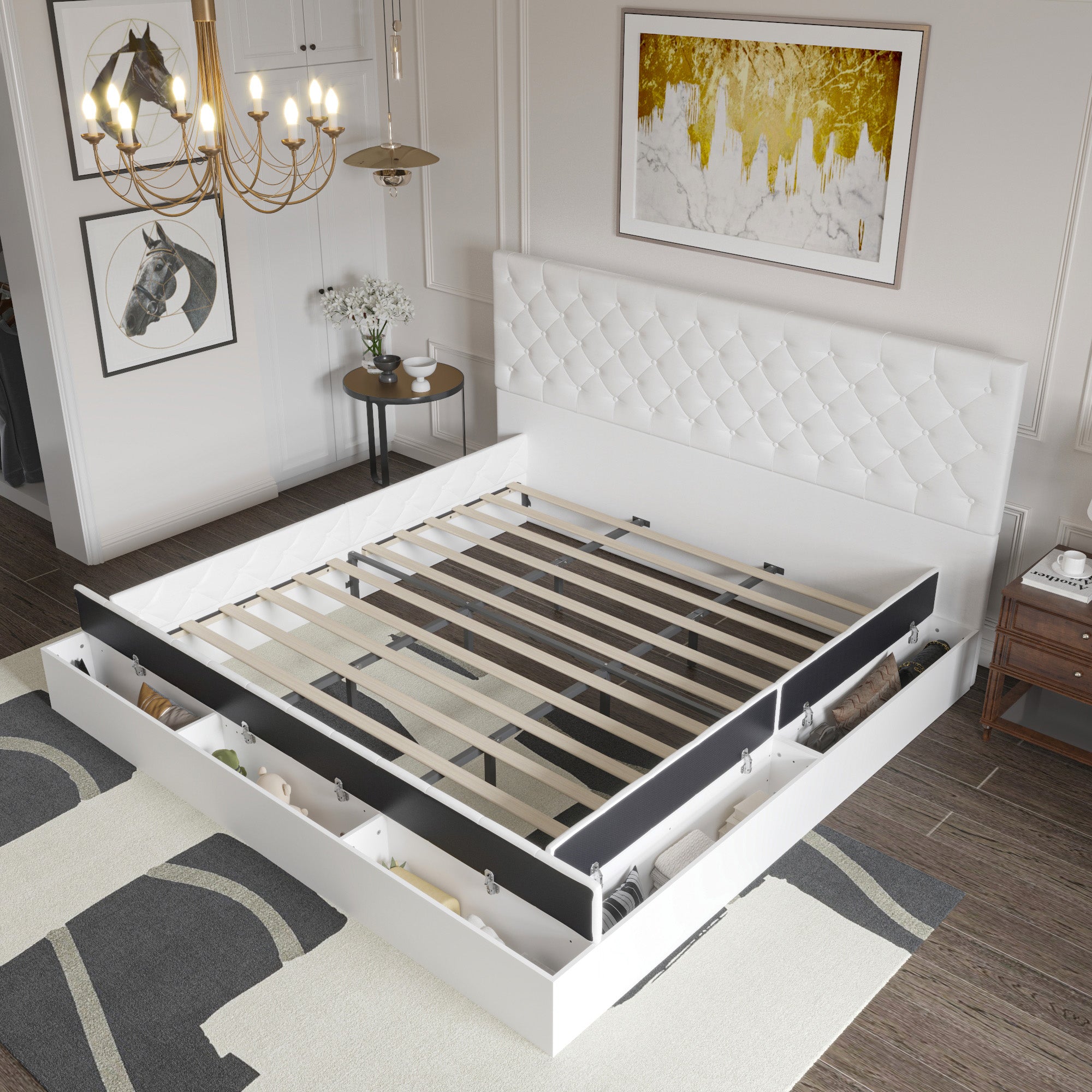 Luxury Upholstered Bed Frame with Soft Padded Headboard - Queen Size Platform Bed for Master Bedroom, Guest Room & Modern Home Decor