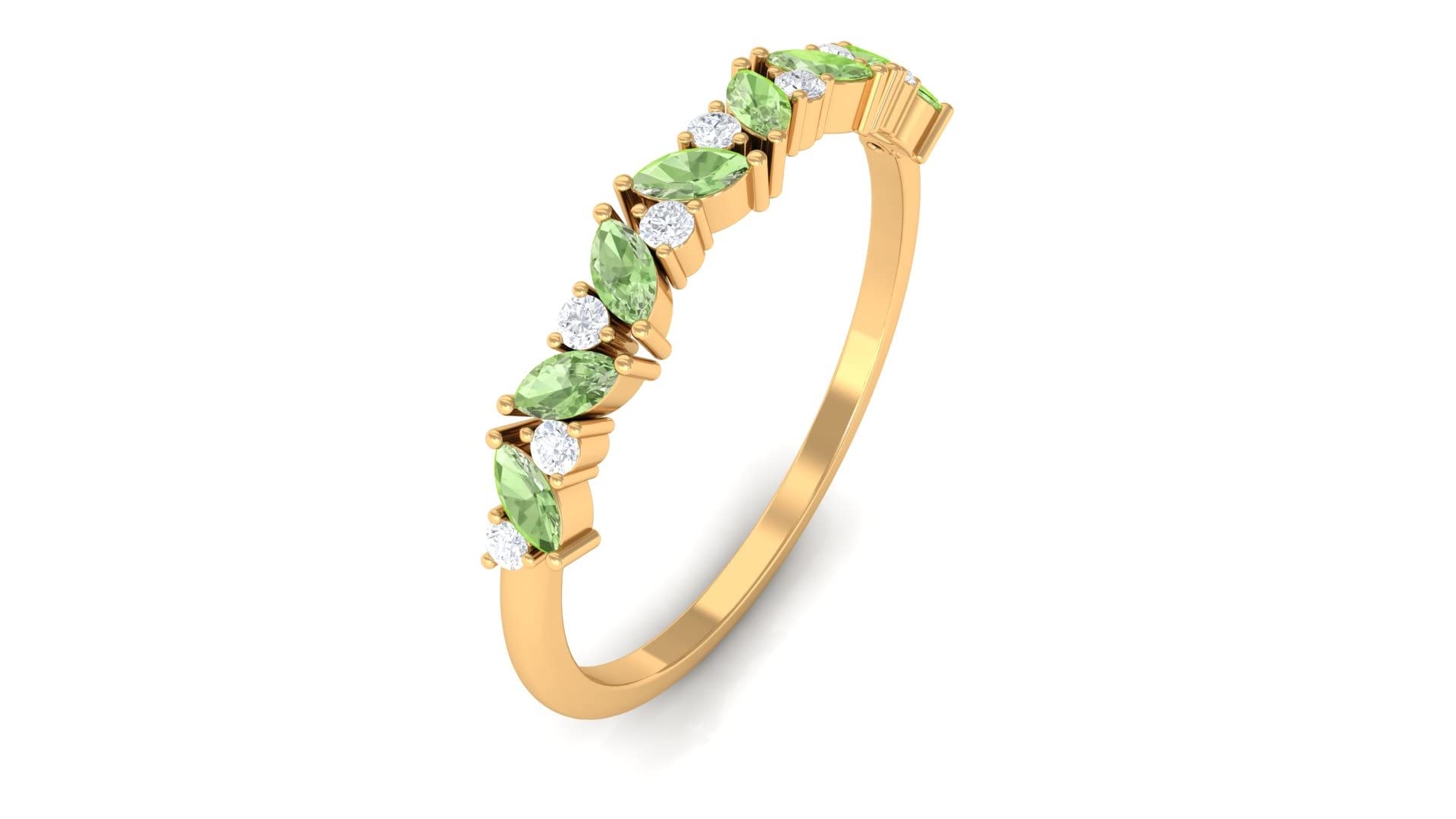 1/4 CT Green Sapphire and Diamond Eternity Ring - Marquise Cut September Birthstone Ring - 14K Solid Gold Stackable Band for Women - Perfect for Anniversaries, Engagements & Special Occasions