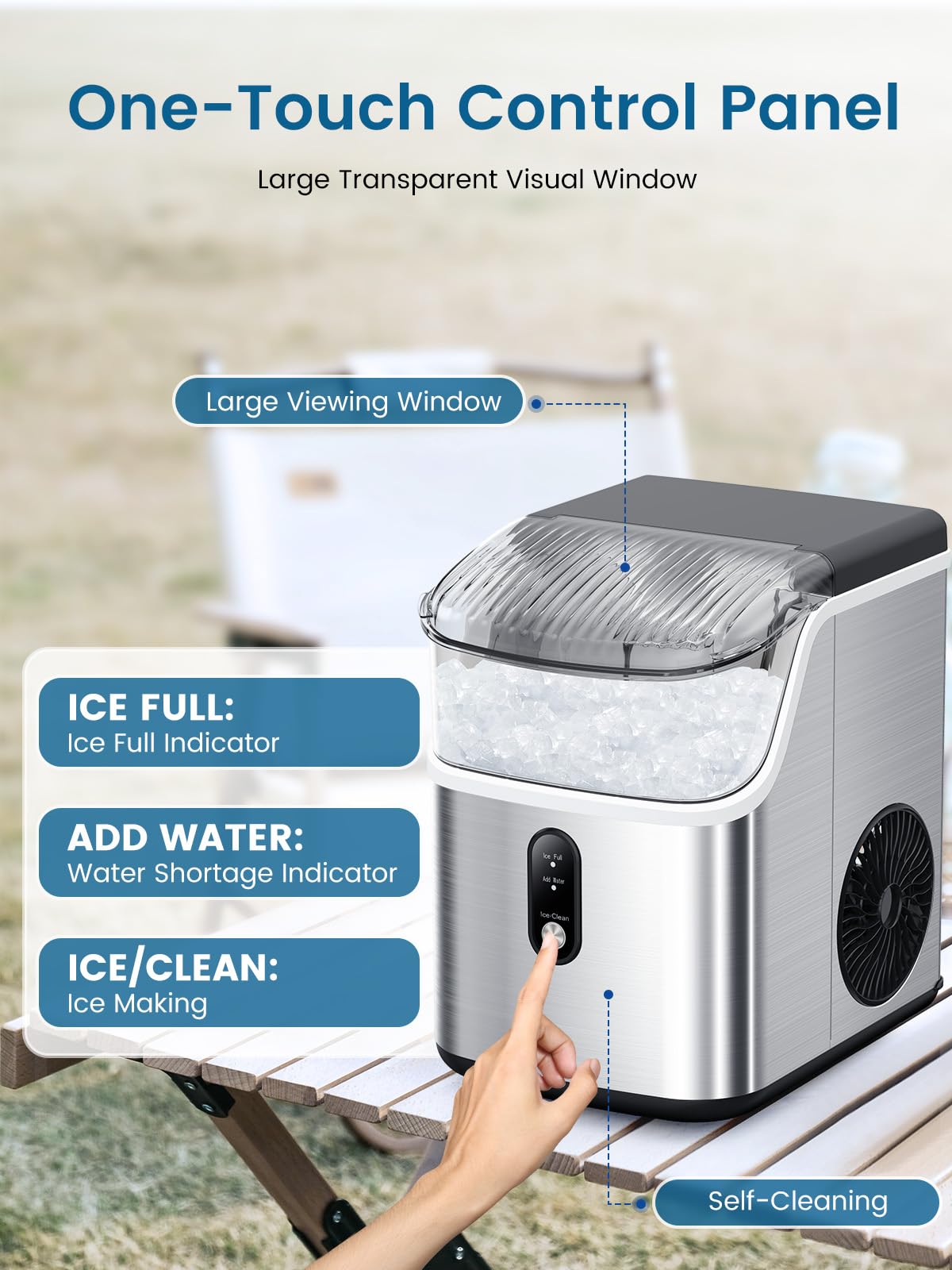 COWSAR Countertop Nugget Ice Maker Machine - 34Lbs/Day Soft Chewable Pebble Ice Maker with Self-Cleaning & One-Button Operation for Home, Kitchen, Office, Bar, Party - Perfect for Cocktails, Sodas, and Beverage Dispensing