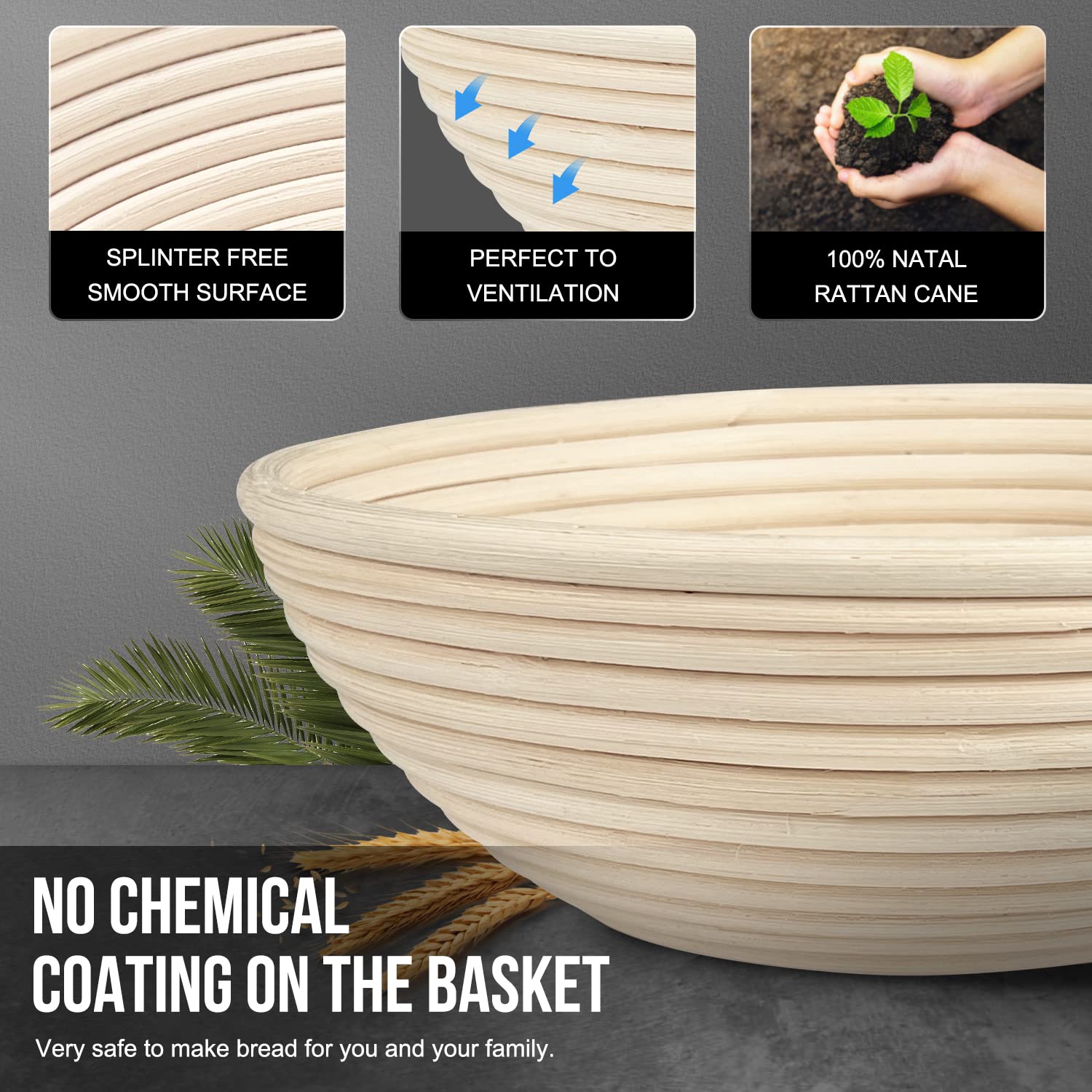 Walfos 23cm Round Banneton Proofing Basket Set - 100% Natural Rattan Sourdough Bread Basket with Lame, Dough Scraper, Liner & Accessories for Artisan Bread Baking | Perfect for Home Bakers & Professional Bakeries