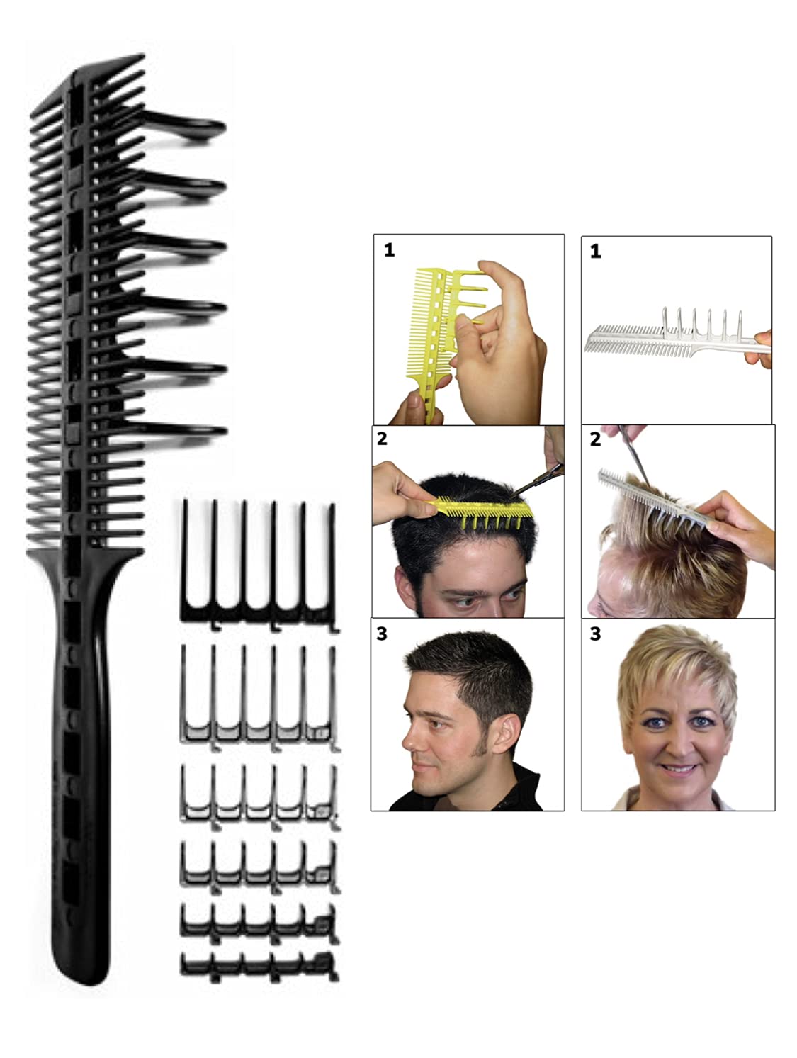 Professional Barber Scissor Over Comb Hair Cutting Kit - DIY Home Hair Trimming Guide Comb Set with Stainless Steel Shears (Classic Black) for Men's Grooming & Salon Styling