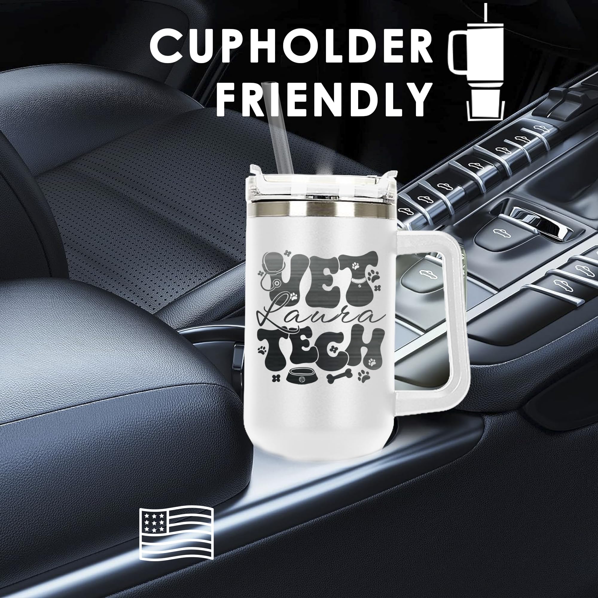 Personalized Laser Engraved 40oz Vet Tech Tumbler with Handle - Veterinarian Gift for Women, Vet Appreciation Present, Veterinary Technician Supplies - Perfect for Clinics, Hospitals & Vet School Graduation Gifts