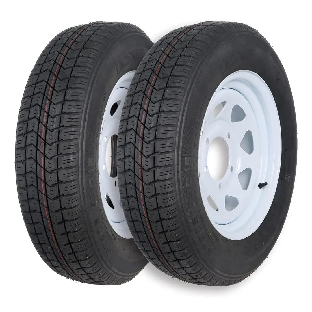 ST205/75D15 Trailer Tires with 15-Inch Rims - 2 Pack, 6PR Load Range C, 5 Lug 4.5