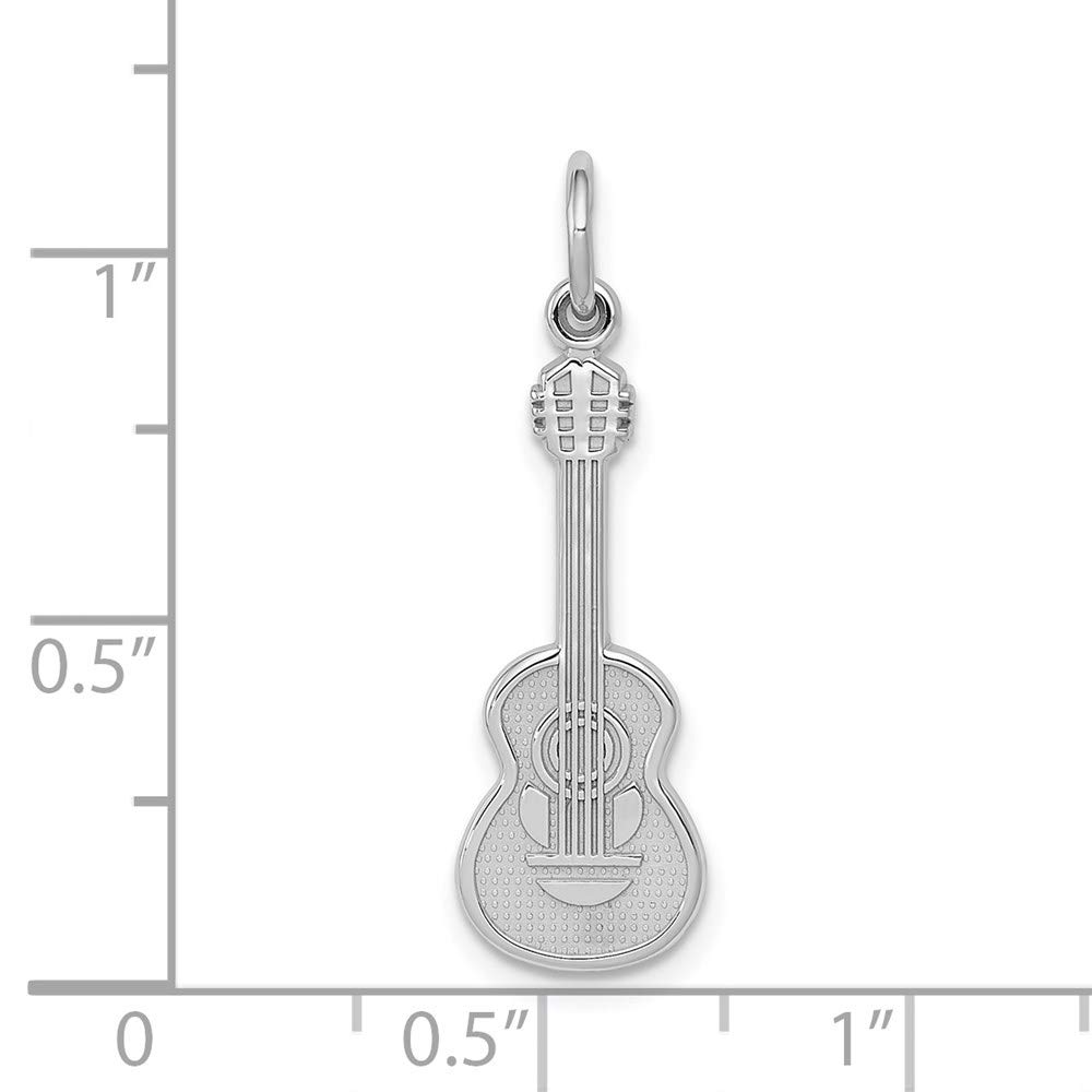 14k White Gold Vertical Classical Guitar Charm - Elegant Black Bow Pendant for Necklace, Perfect Gift for Musicians & Music Lovers (Ideal for Concerts, Birthdays & Special Occasions)