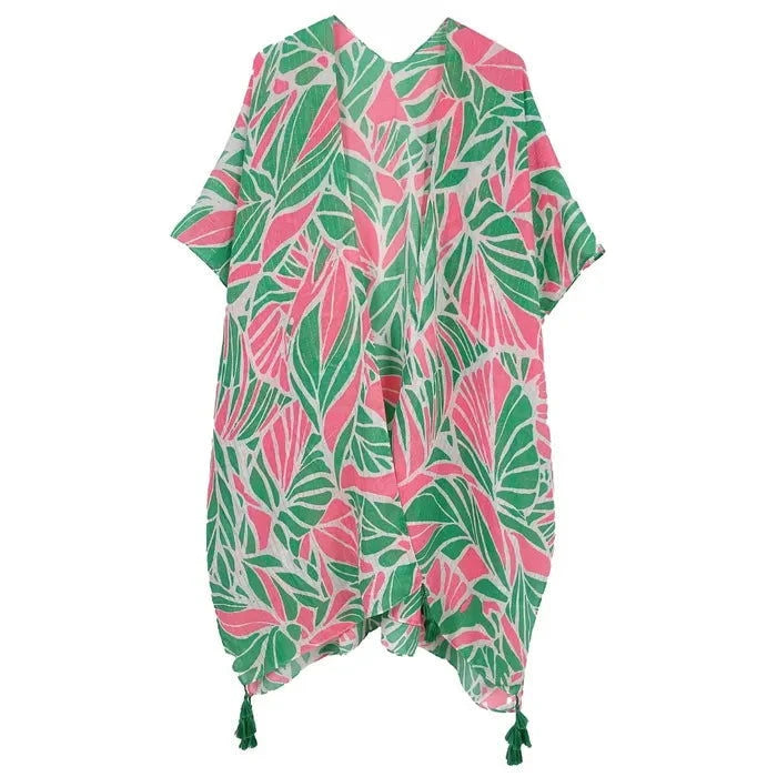 Stylish Kimono with Lurex Threads in Tropical Pink, Orange & Green - Perfect for Beach Cover-Up, Summer Parties & Boho Fashion
