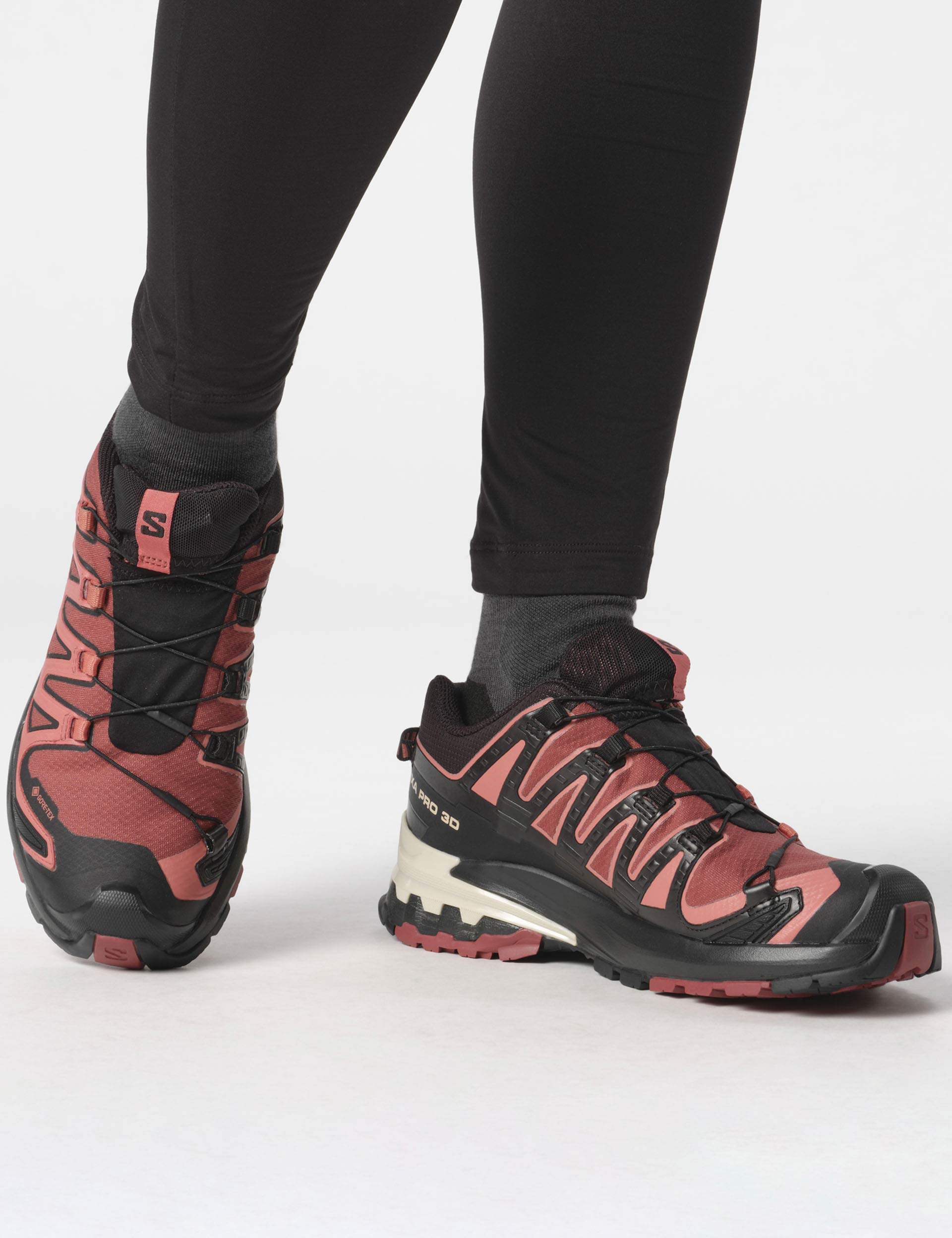Salomon XA Pro 3D V9 Gore-Tex Trail Running Shoes - Cow Hide/Black/Faded Rose - Waterproof Hiking & Outdoor Adventure Footwear for Men & Women