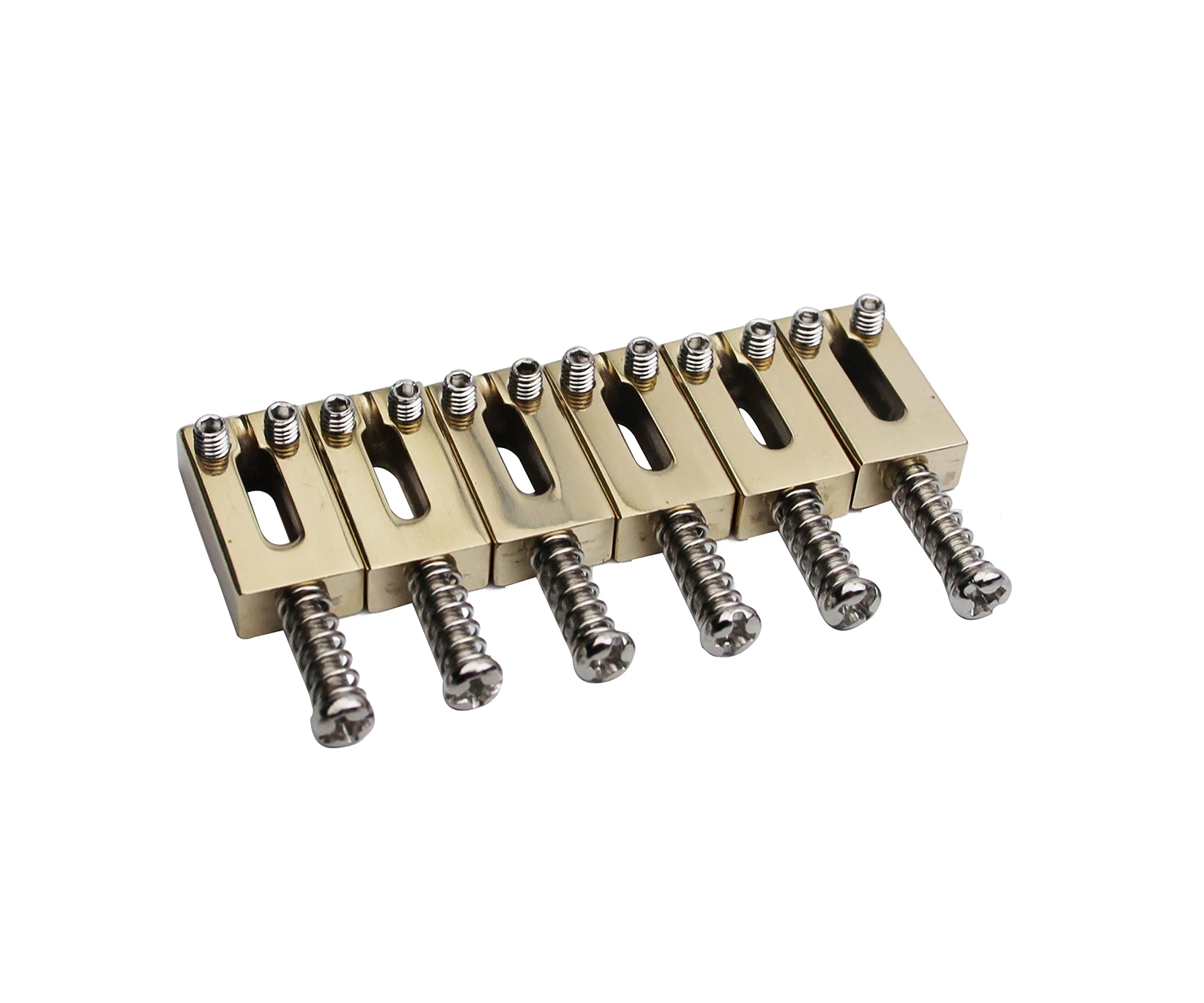 Guyker 10.5MM Brass Modern Guitar Tremolo Bridge Saddles - 7 Piece Set for Stratocaster/ST Electric Guitars | Premium Gold Hardware Upgrade for Enhanced Tone & Sustain | Perfect for Rock, Blues & Studio Recording