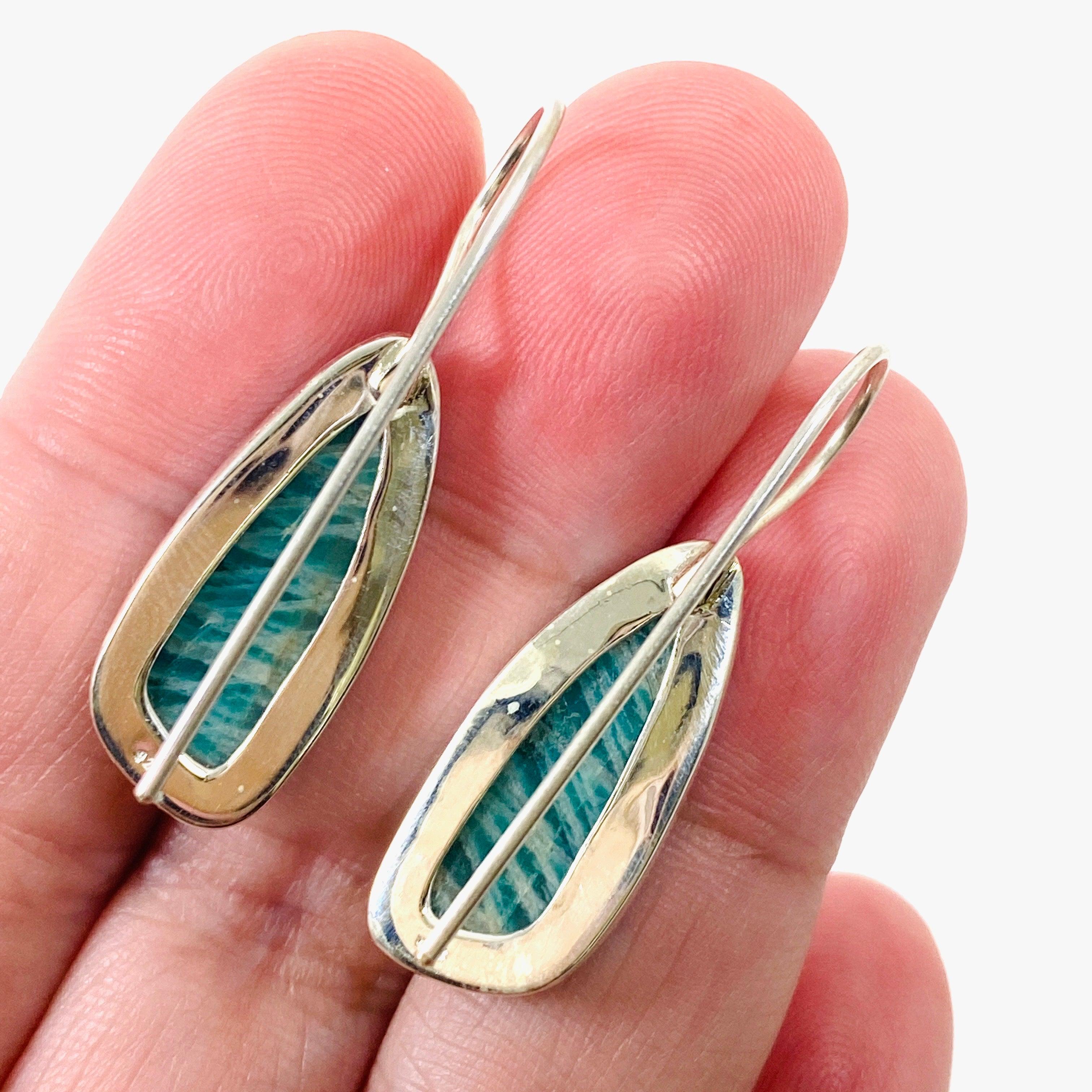 Amazonite Teardrop Earrings with Fixed Hook - Natural Stone Dangle Earrings for Women - Perfect for Weddings, Parties & Everyday Wear