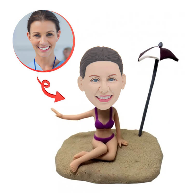 Custom Girl in Bikini on Hawaii Beach Bobblehead - Personalized Figurine for Beach Lovers, Vacation Souvenirs & Gift Ideas