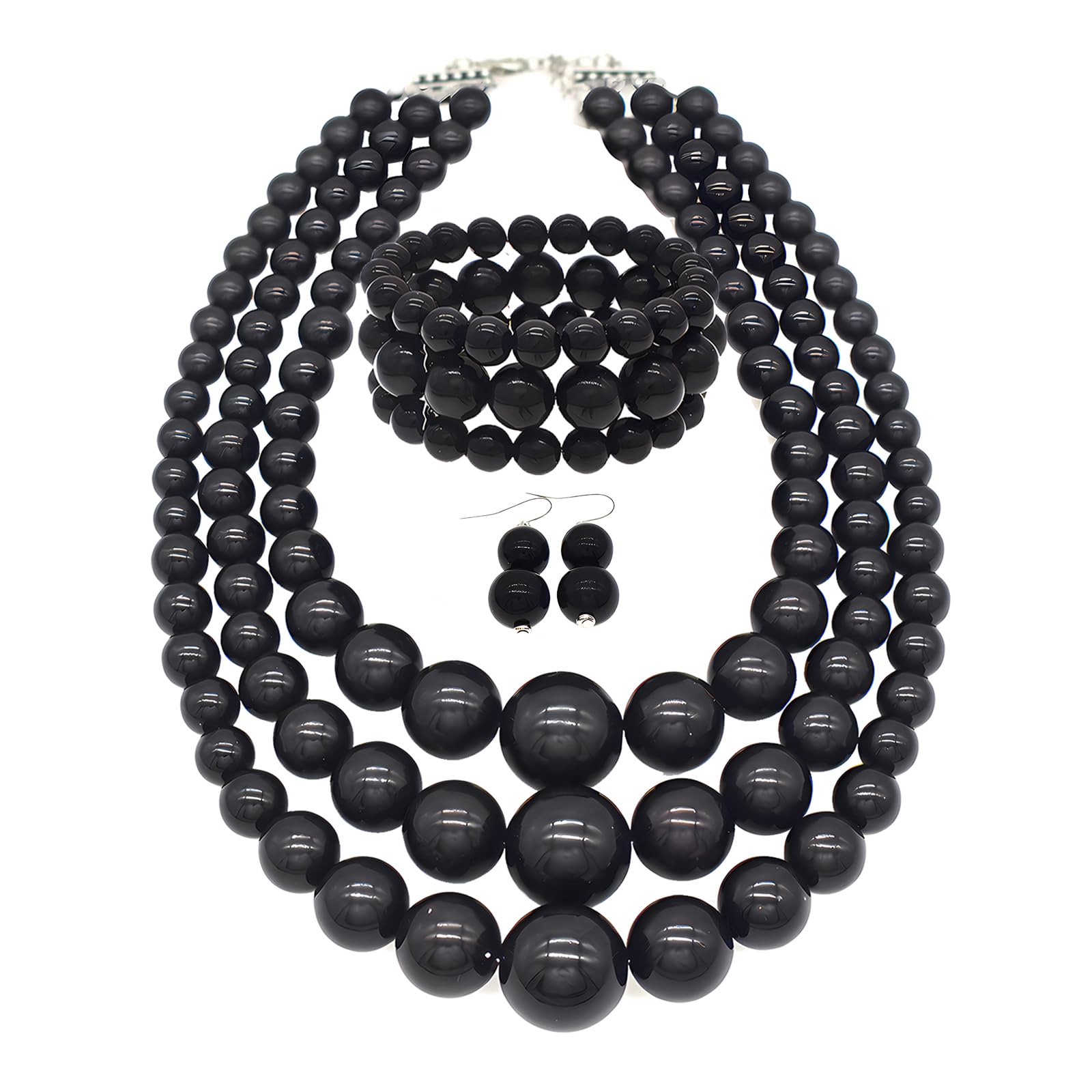 JNF Faux Pearl Statement Necklace for Women - Chunky Large Pearl Necklace & Earrings Set - Elegant Costume Jewelry for Parties, Weddings & Special Occasions