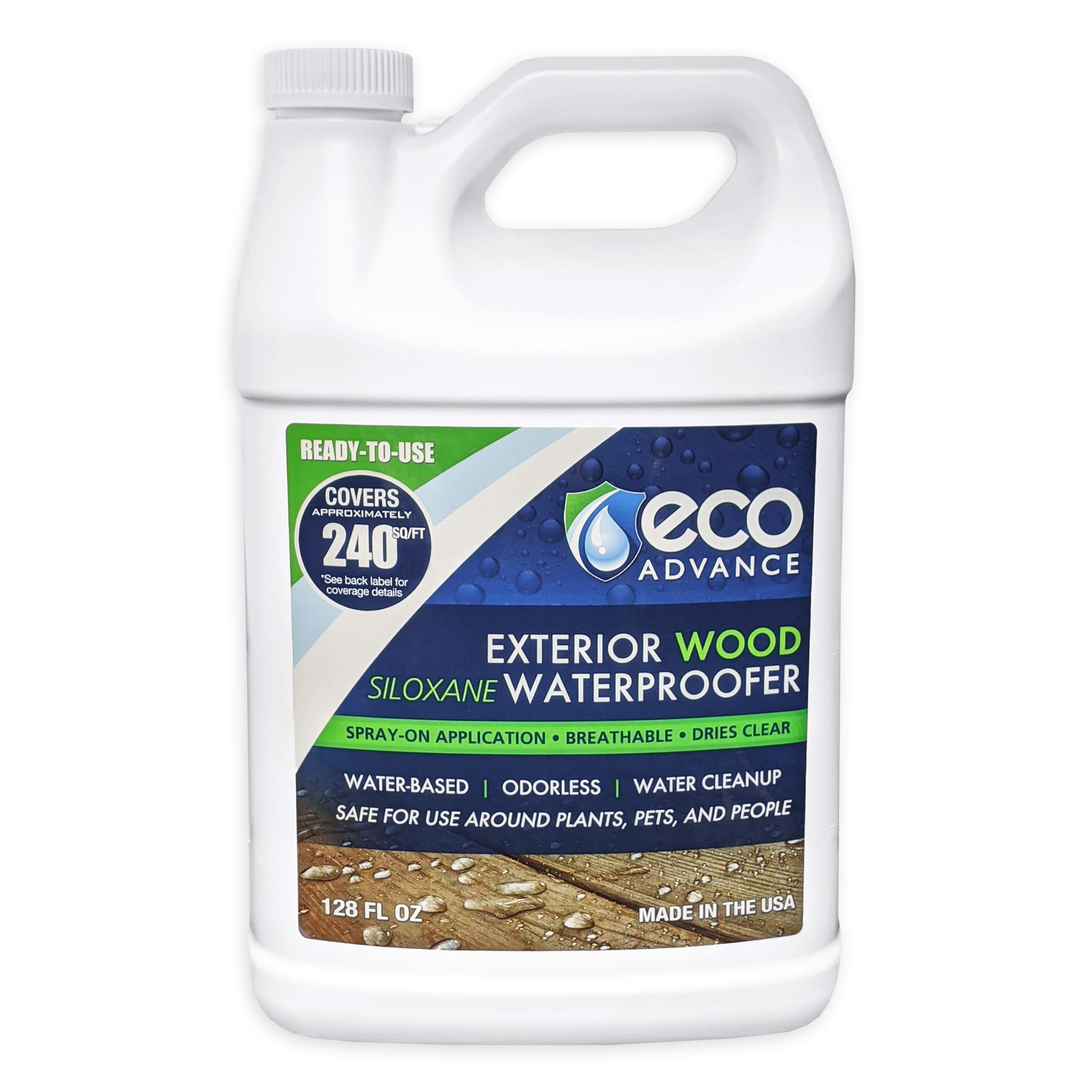 Eco Advance Exterior Wood Siloxane Waterproof Sealer – Odorless Spray-On Wood Protector, Safe for Plants, Pets & People (1 Gallon) – Ideal for Decks, Fences & Outdoor Furniture Protection